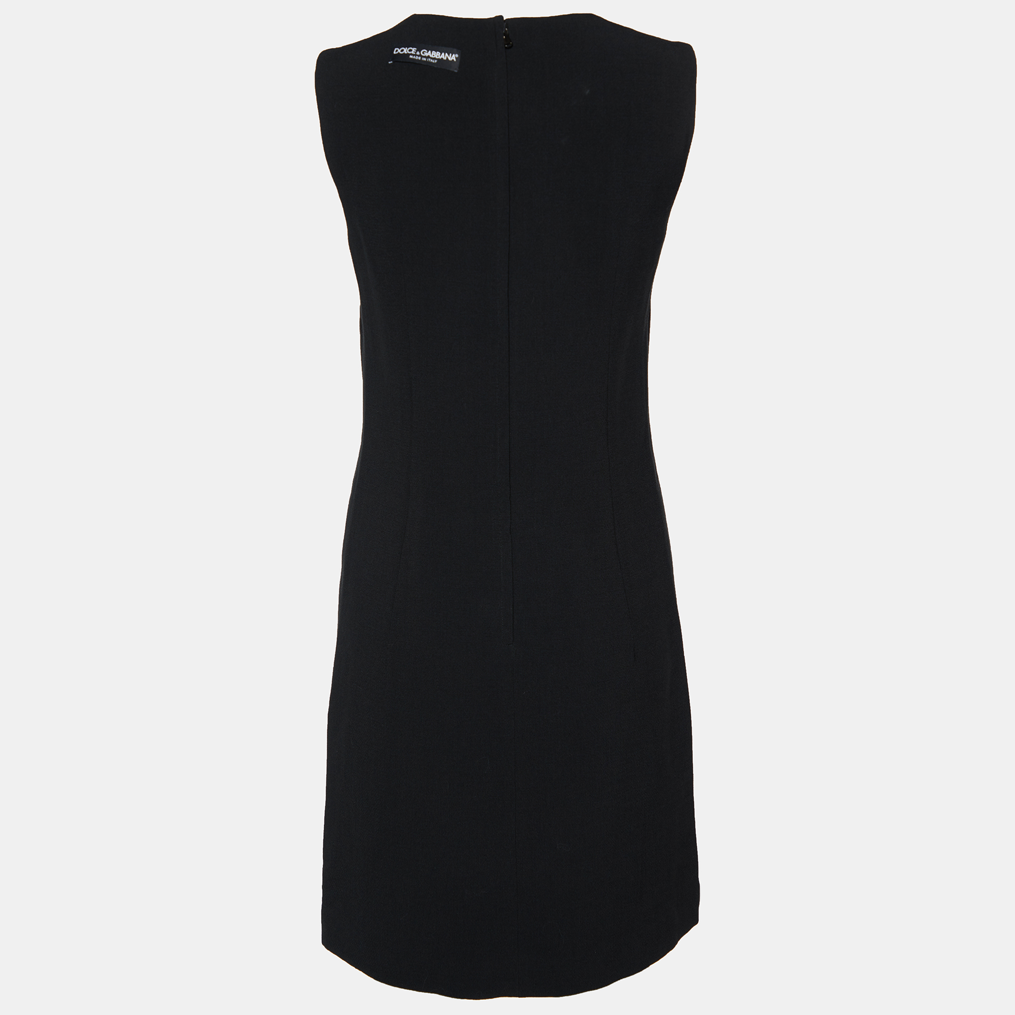 

Dolce & Gabbana Black Logo Sequined Wool Sleeveless Shift Dress