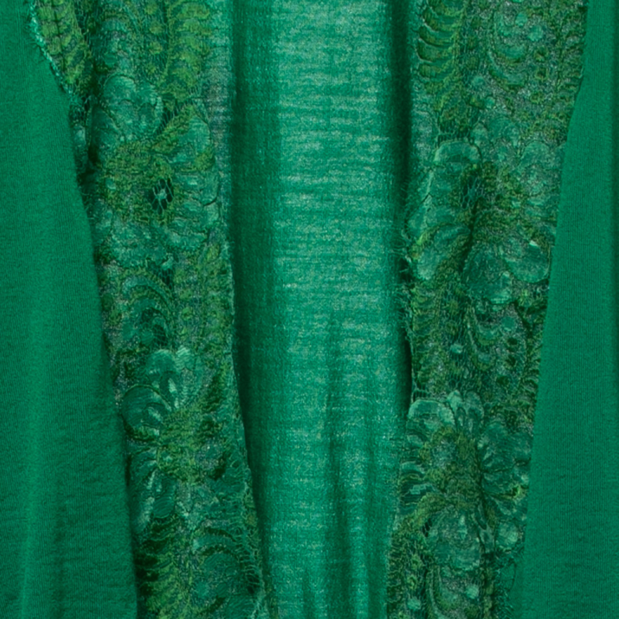 Dolce & Gabbana Green Wool & Lace Trimmed Sleeveless Wrap Top L