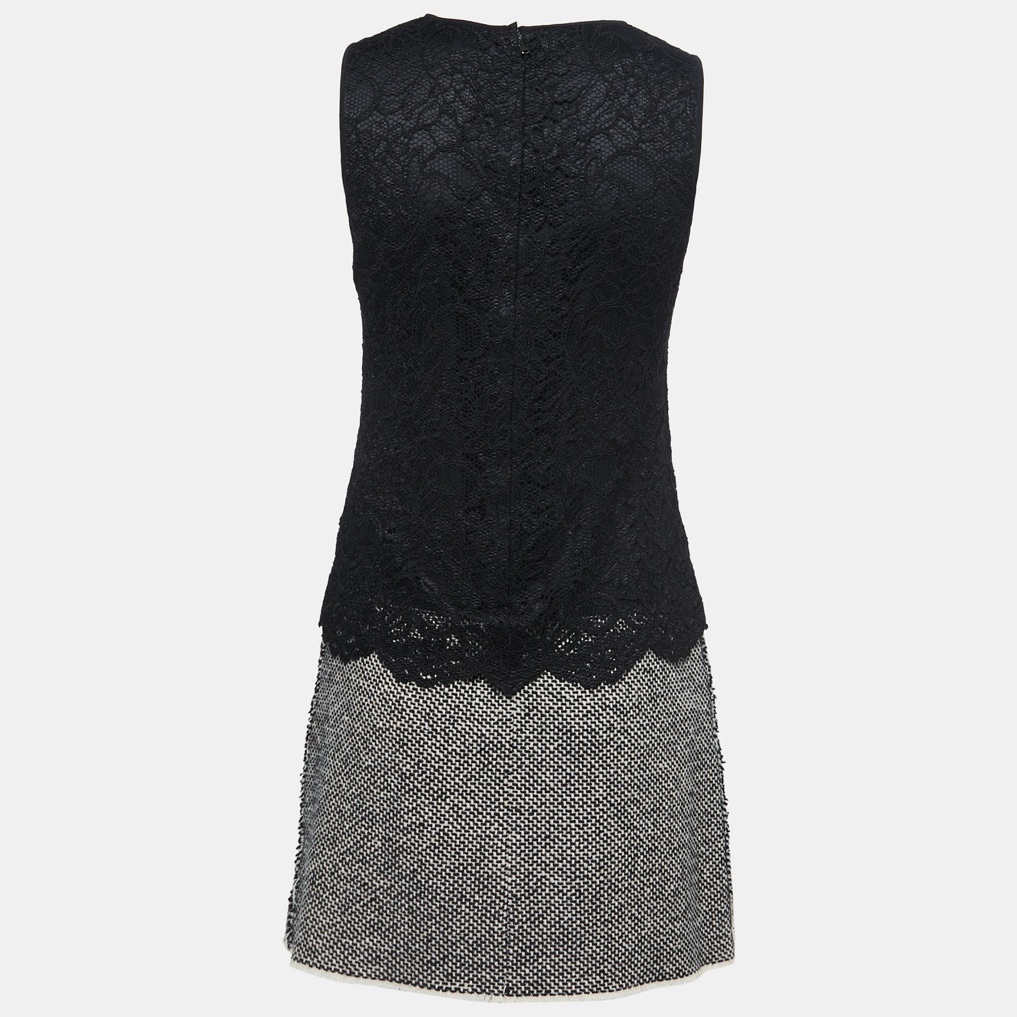 

Dolce & Gabbana Black Tweed & Lace Overlay Sleeveless Shift Dress