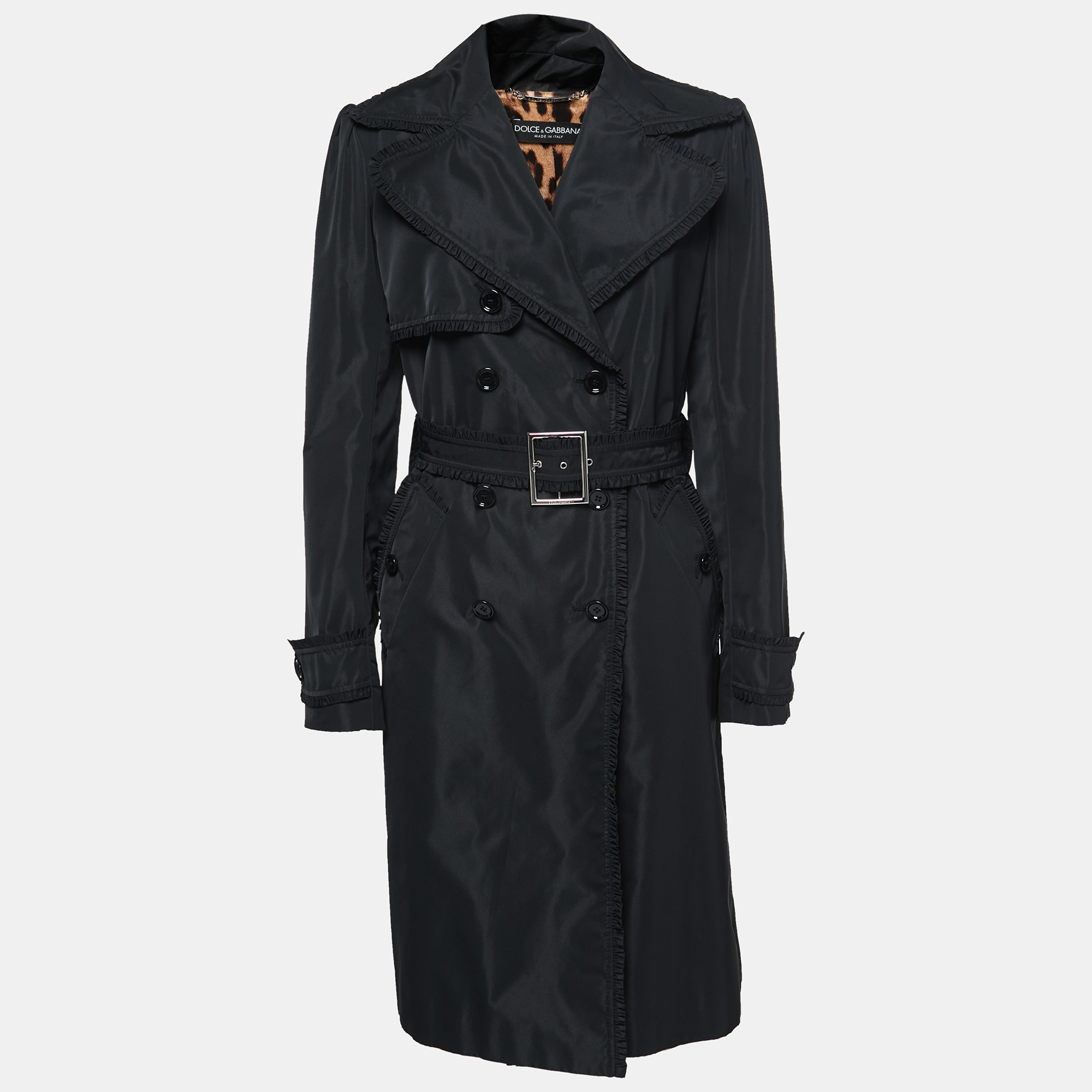 

Dolce & Gabbana Black Synthetic Double-Breasted Belted Coat