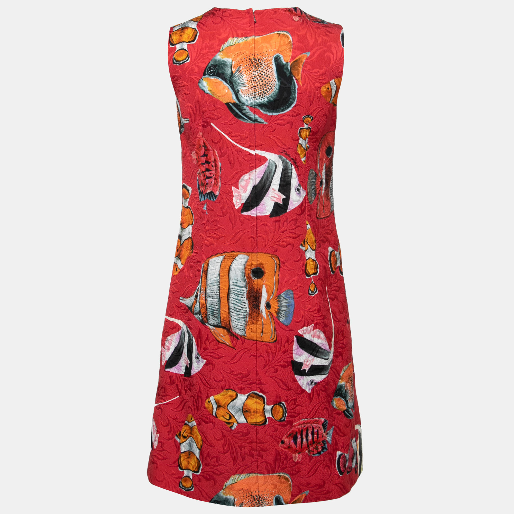

Dolce & Gabbana Red Fish Print Jacquard Sleeveless Shift Dress