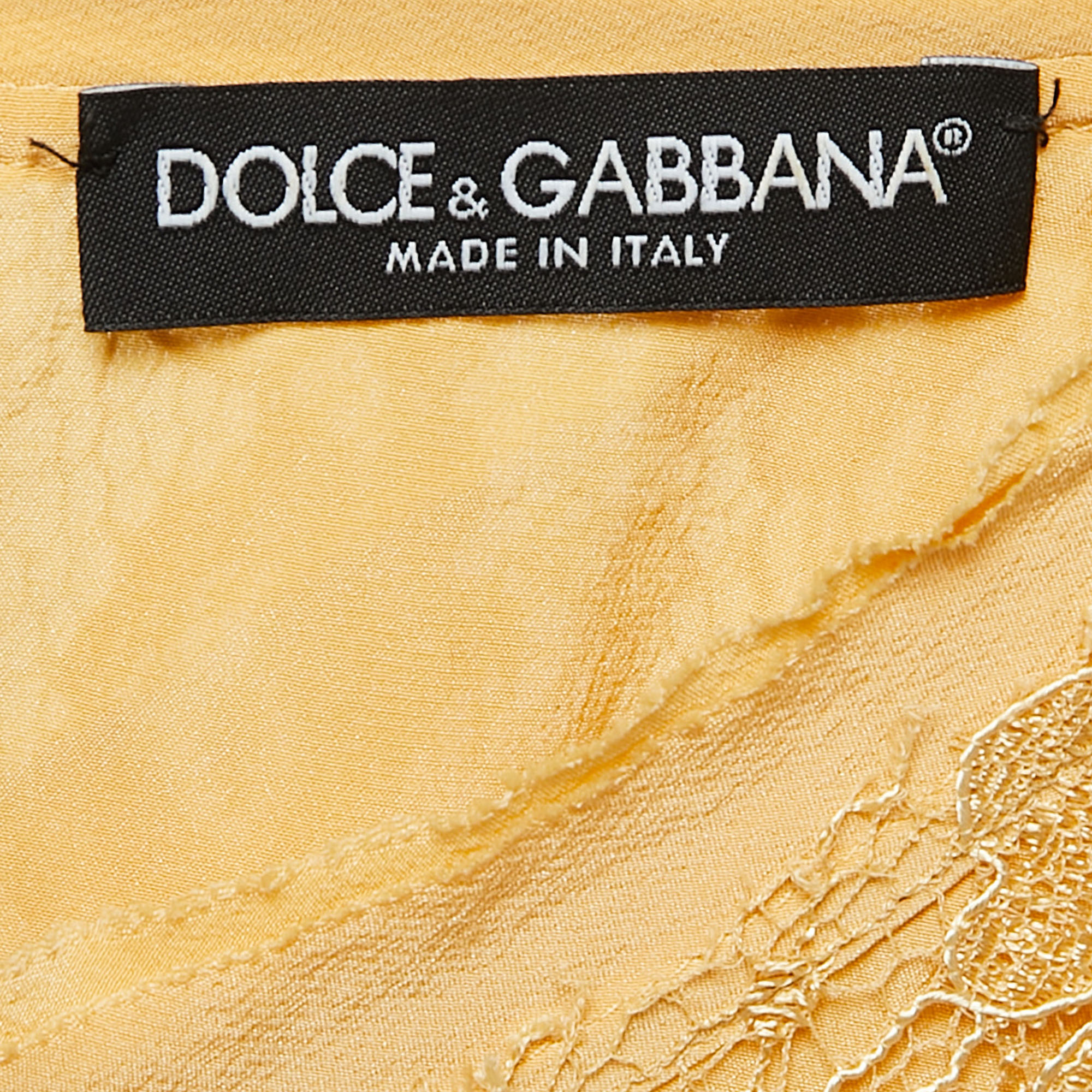 Dolce & Gabbana Yellow Floral Lace Pocket Detail Short Dress M
