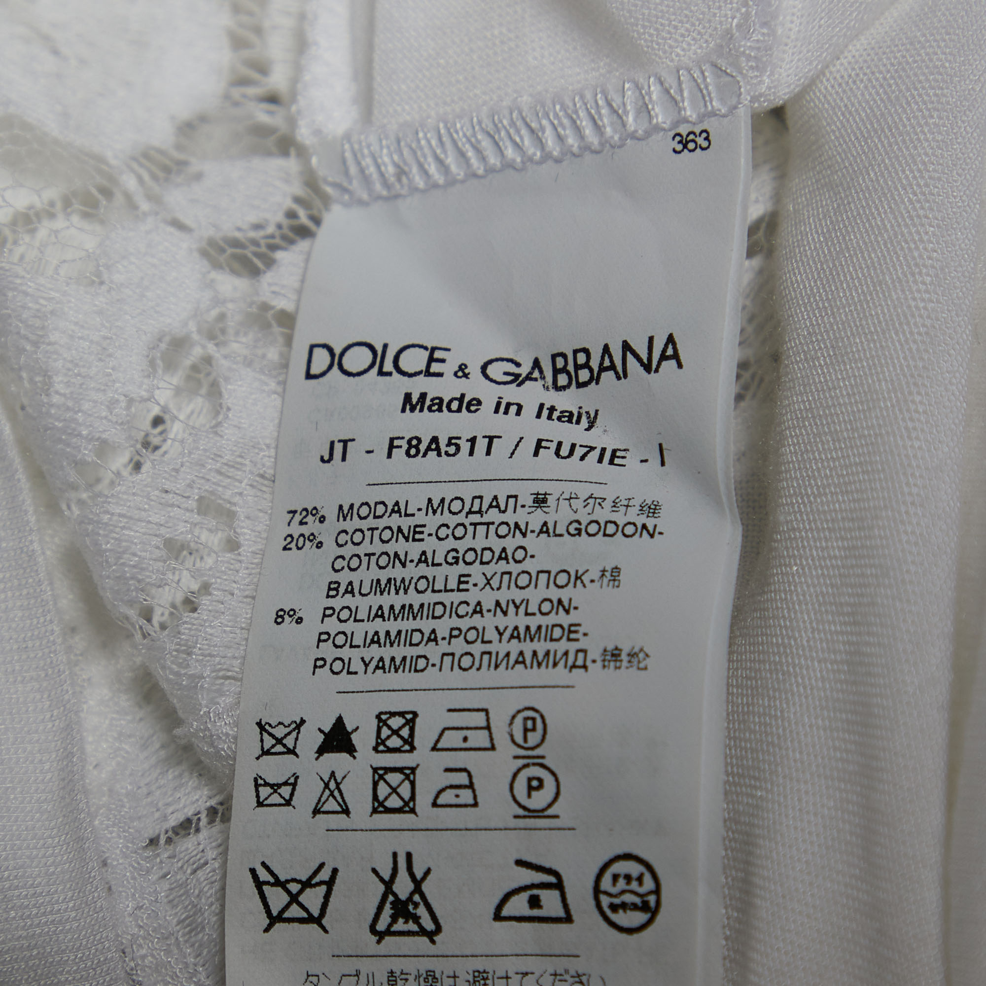 Dolce & Gabbana White Modal Knit Lace Trim T-Shirt M