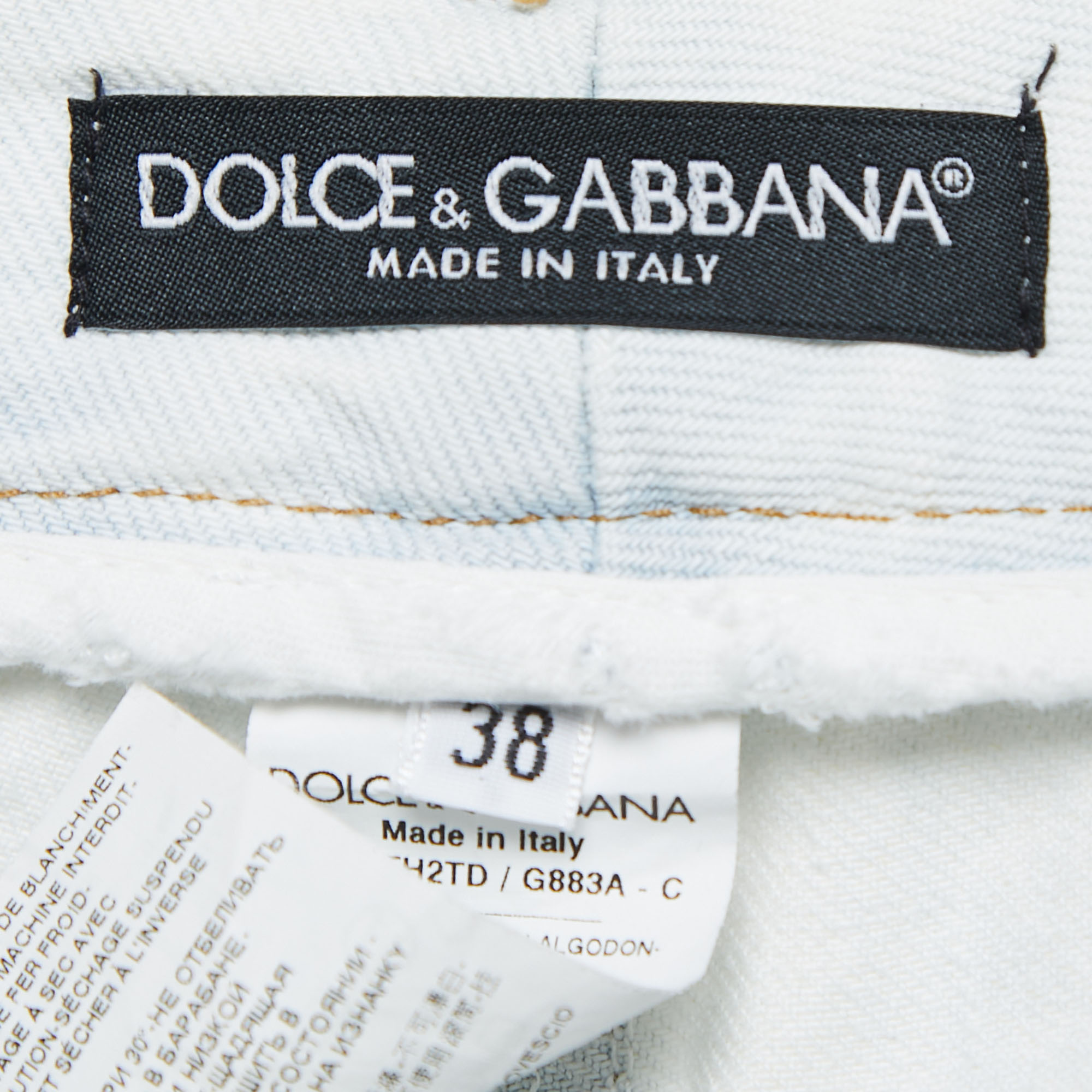 Dolce & Gabbana Light Blue Distressed Denim Frayed Skinny Jeans S