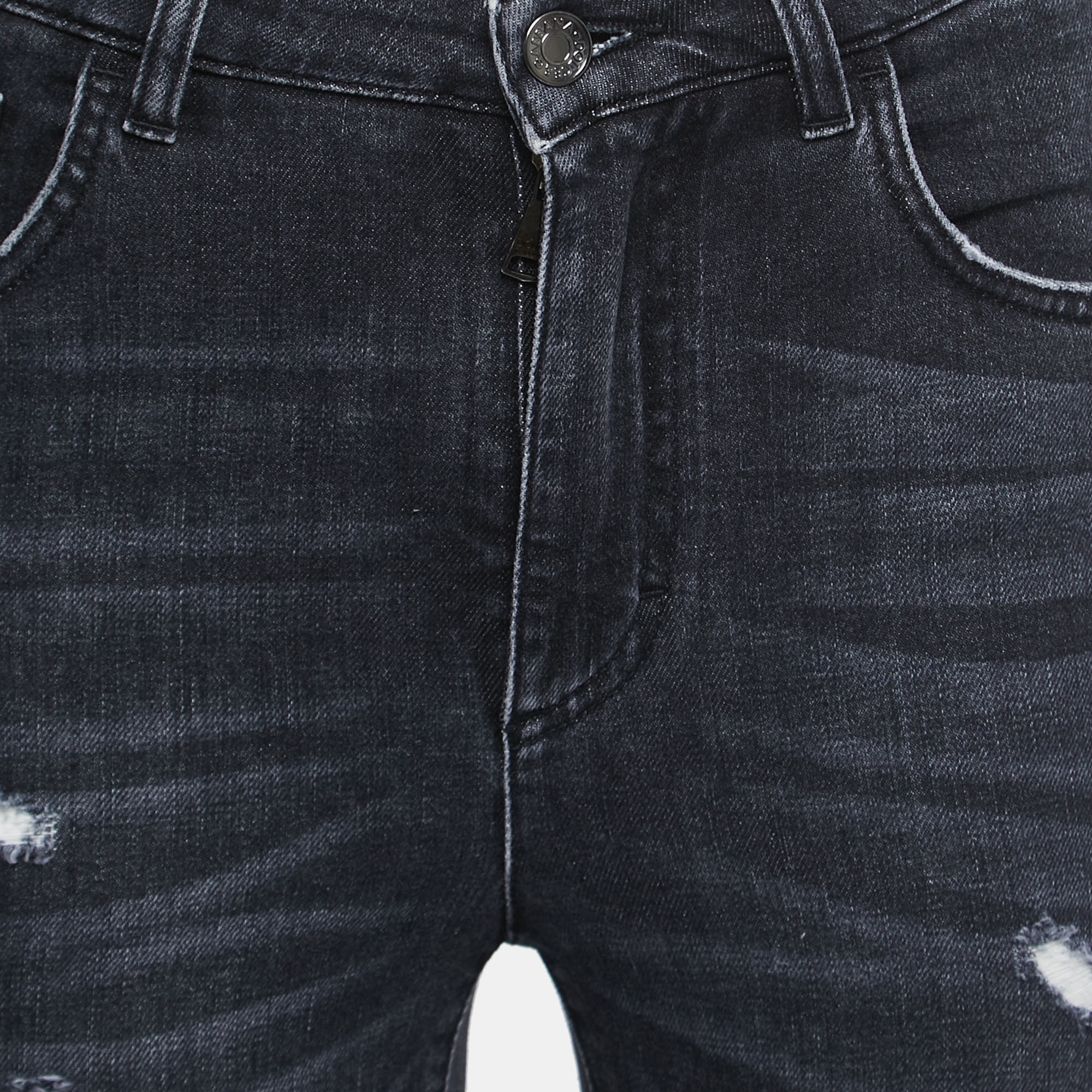 Dolce & Gabbana Charcoal Grey Distressed Denim Frayed Skinny Jeans S