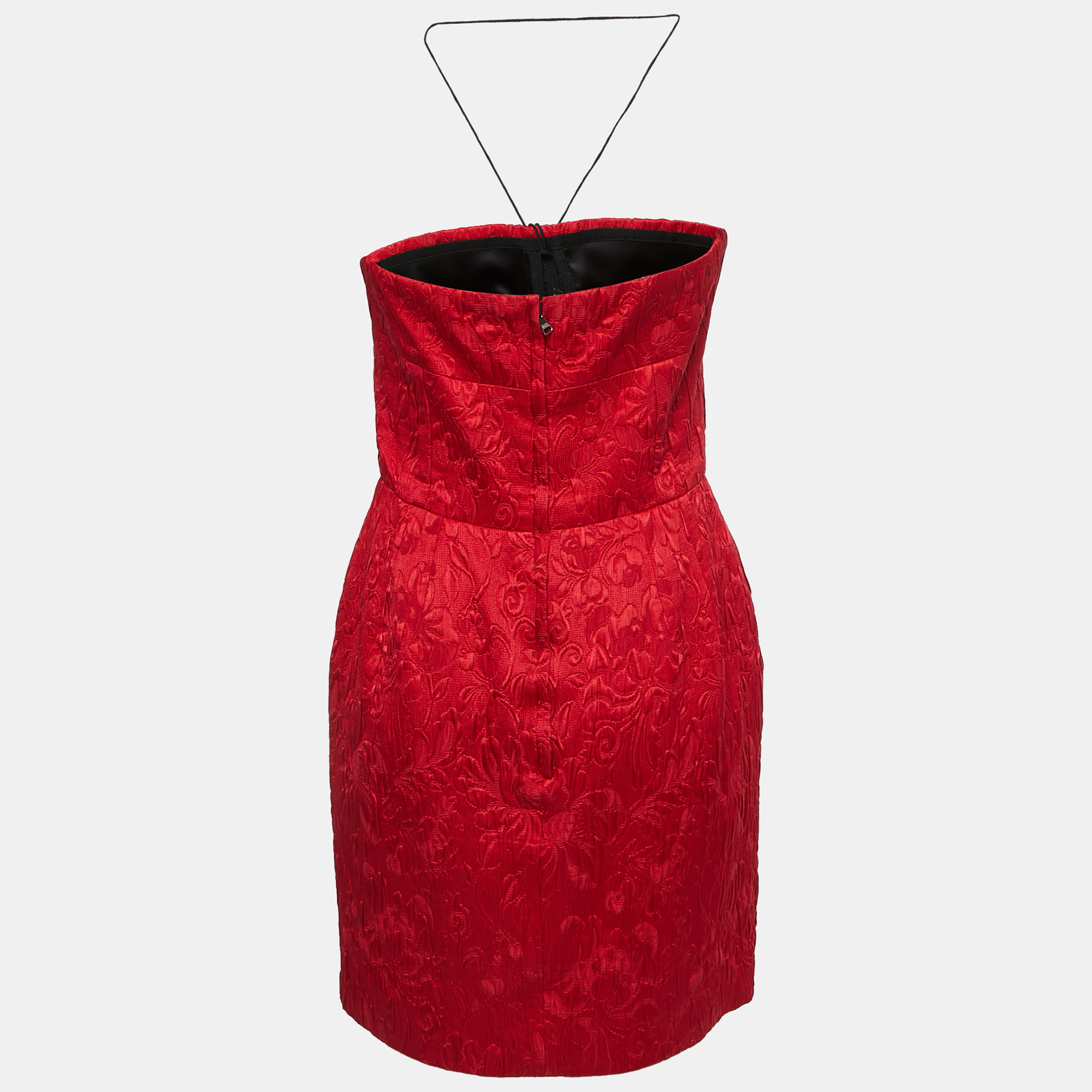 

Dolce & Gabbana Red Jacquard Silk Blend Corset Detail Strapless Mini Dress