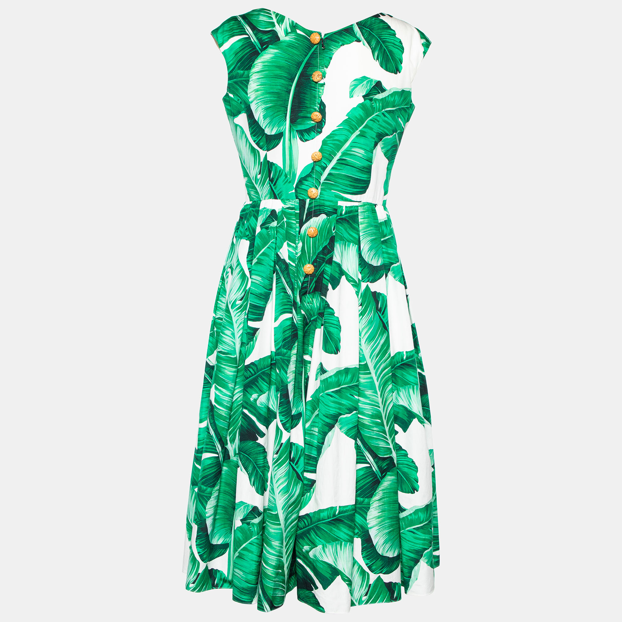 

Dolce & Gabbana Banana Leaf Print Cotton Poplin Dress, Green