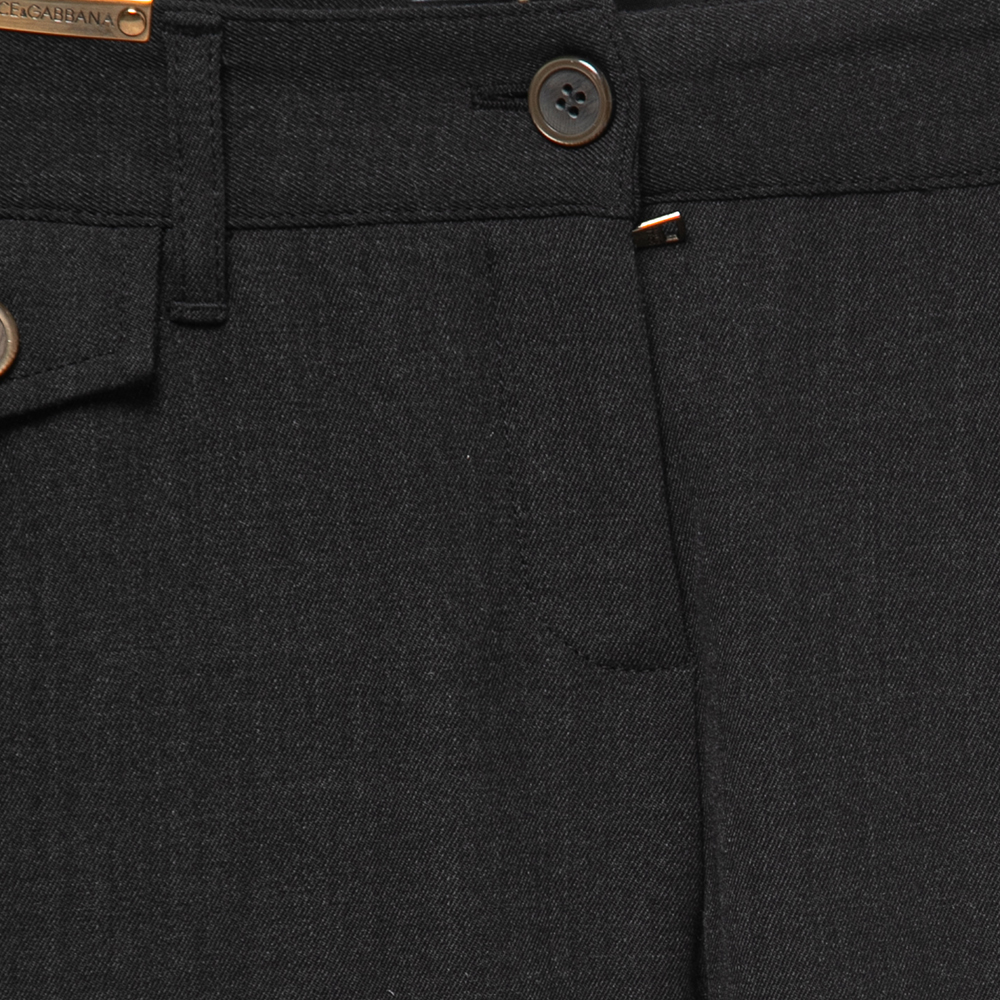 Dolce & Gabbana Black Wool Suede Trimmed Slim Fit Trousers XS