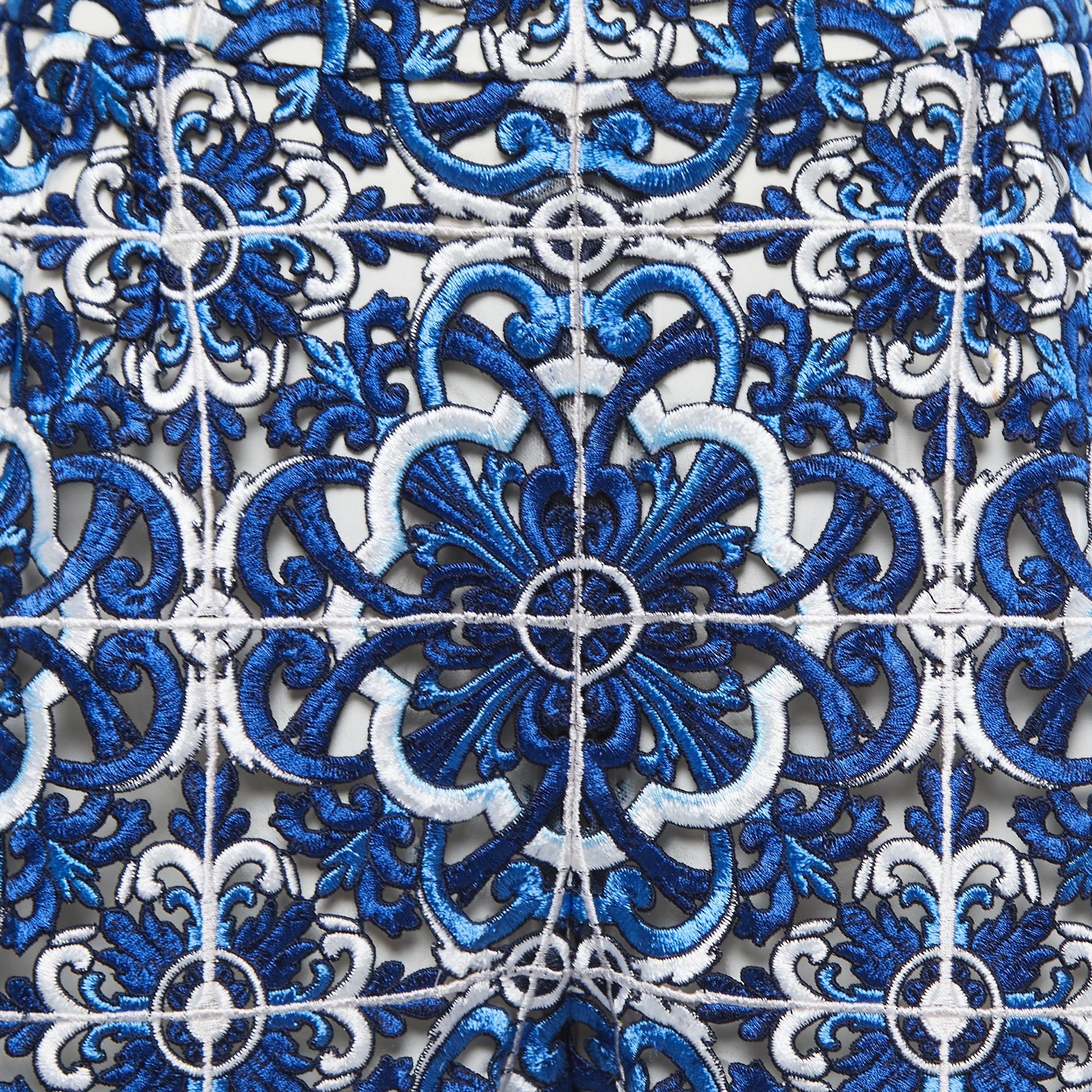 Dolce & Gabbana Blue Guipure Lace High Waist Mini Shorts S