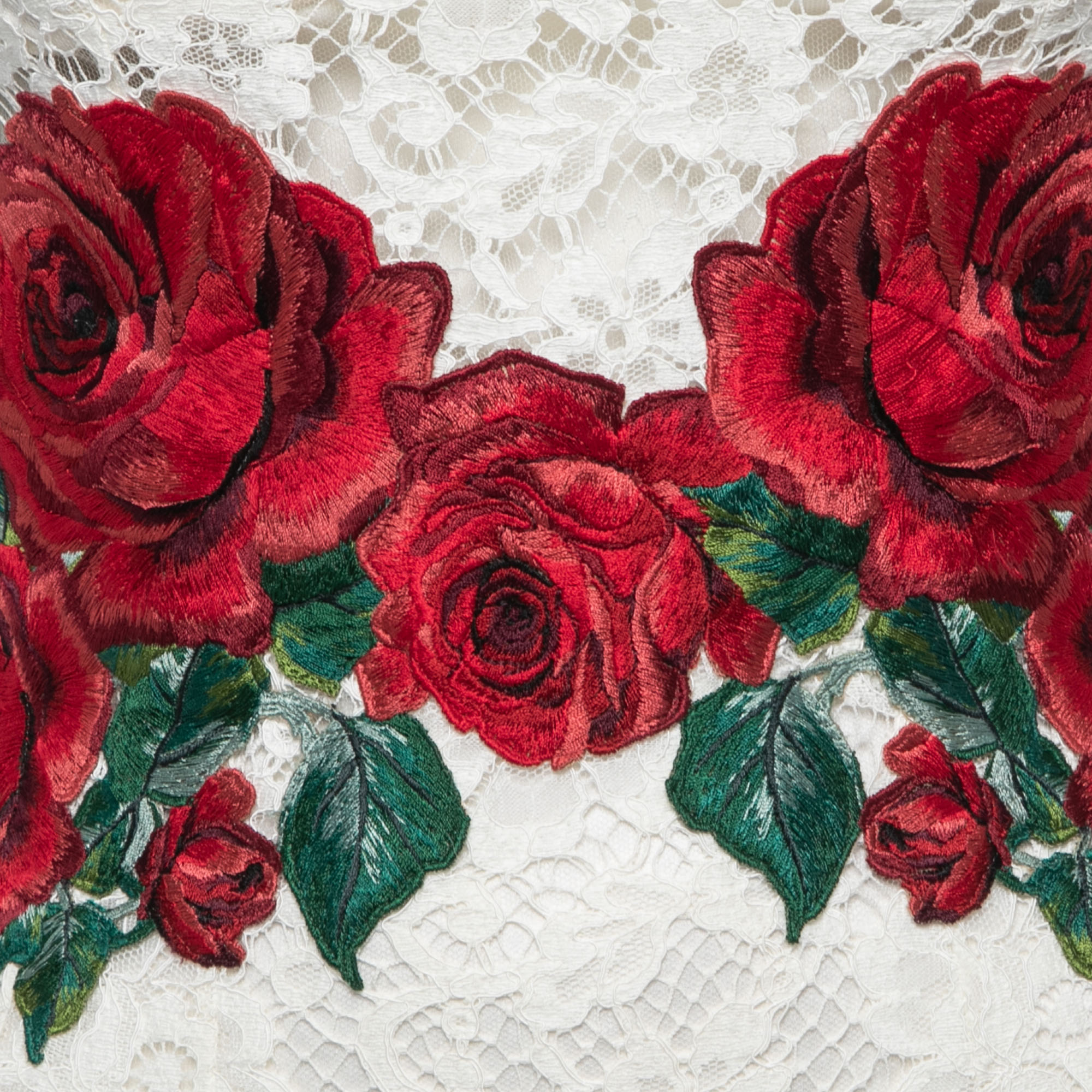 Dolce & Gabbana White Lace Rose Embroidered Mini Dress S