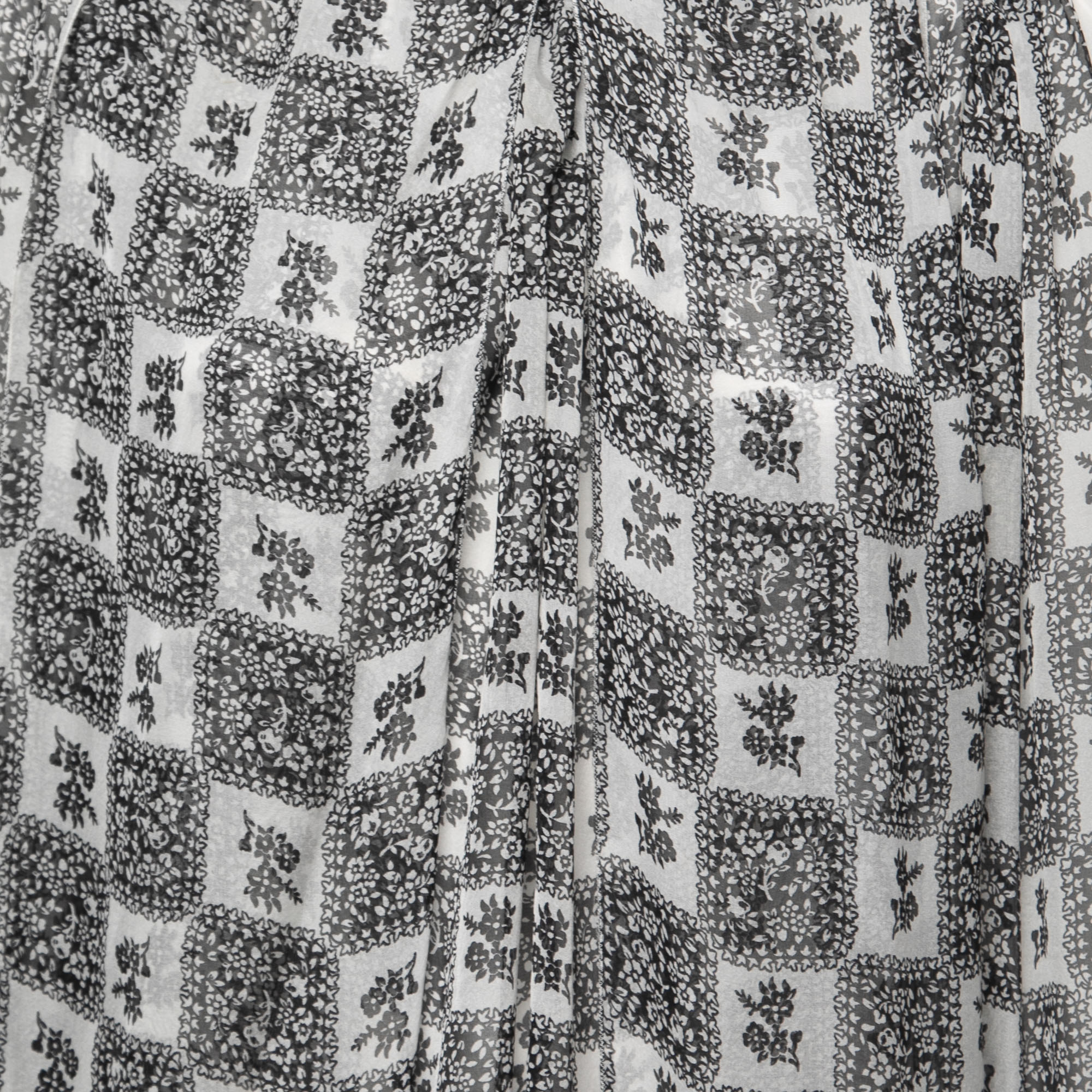 Dolce & Gabbana Monochrome Floral Grid Print Silk Tie Detail Blouse S