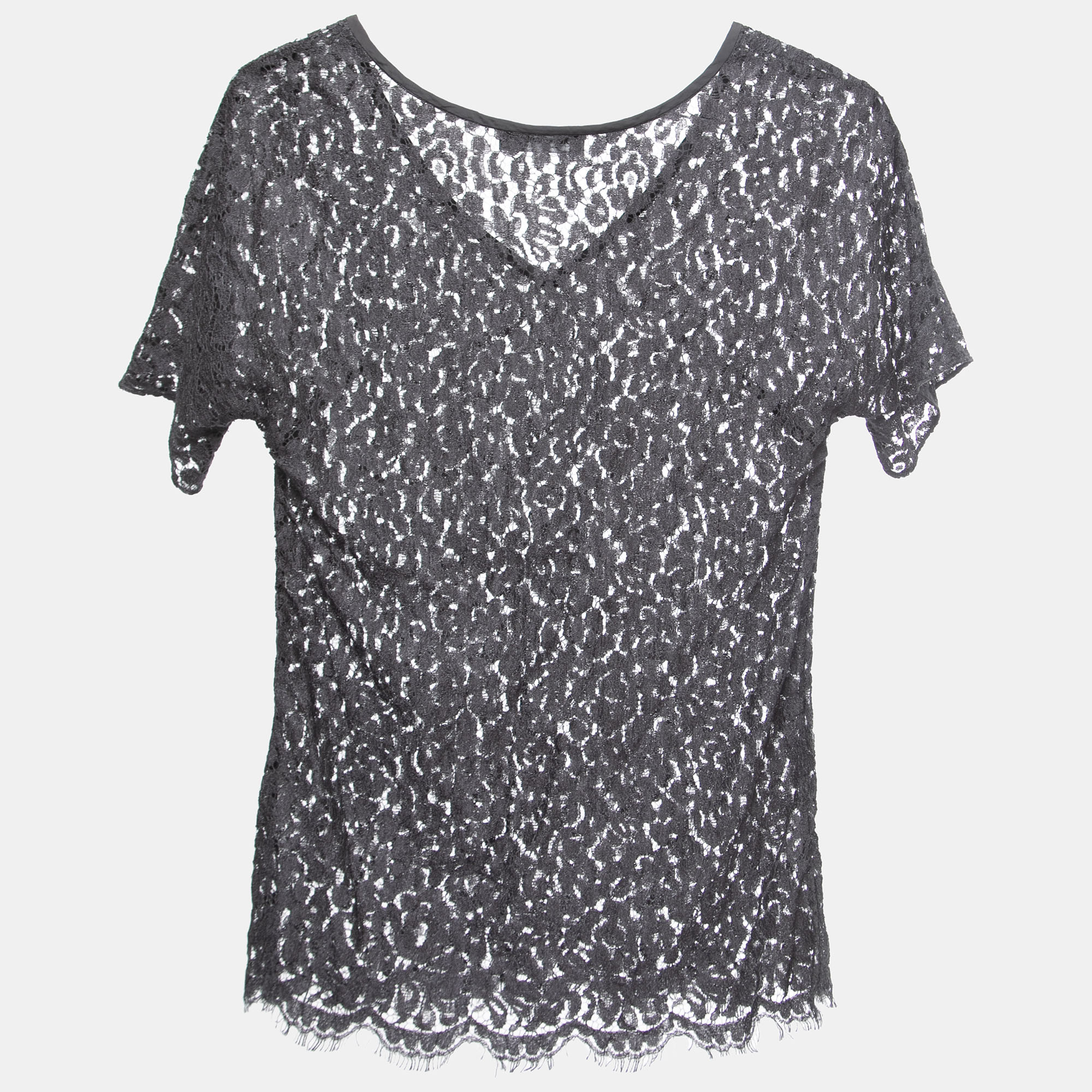 Dolce & Gabbana Grey Lace V-Neck Top S