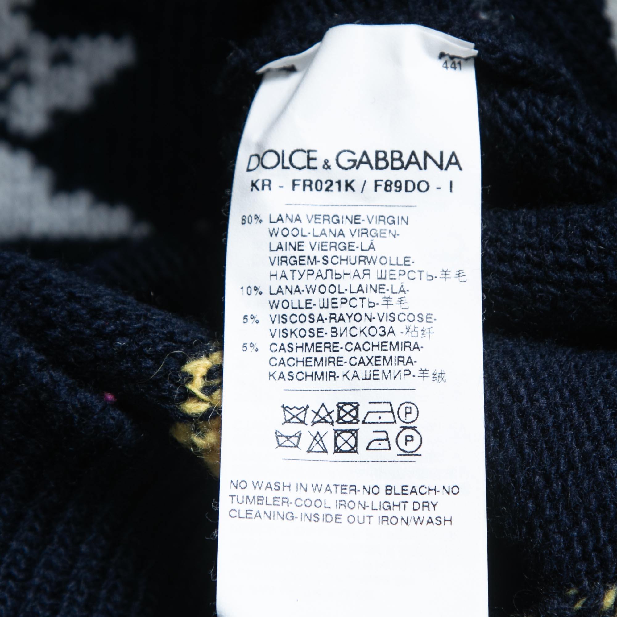 Dolce & Gabbana Navy Blue Spaceship Patterned Wool Sweater S