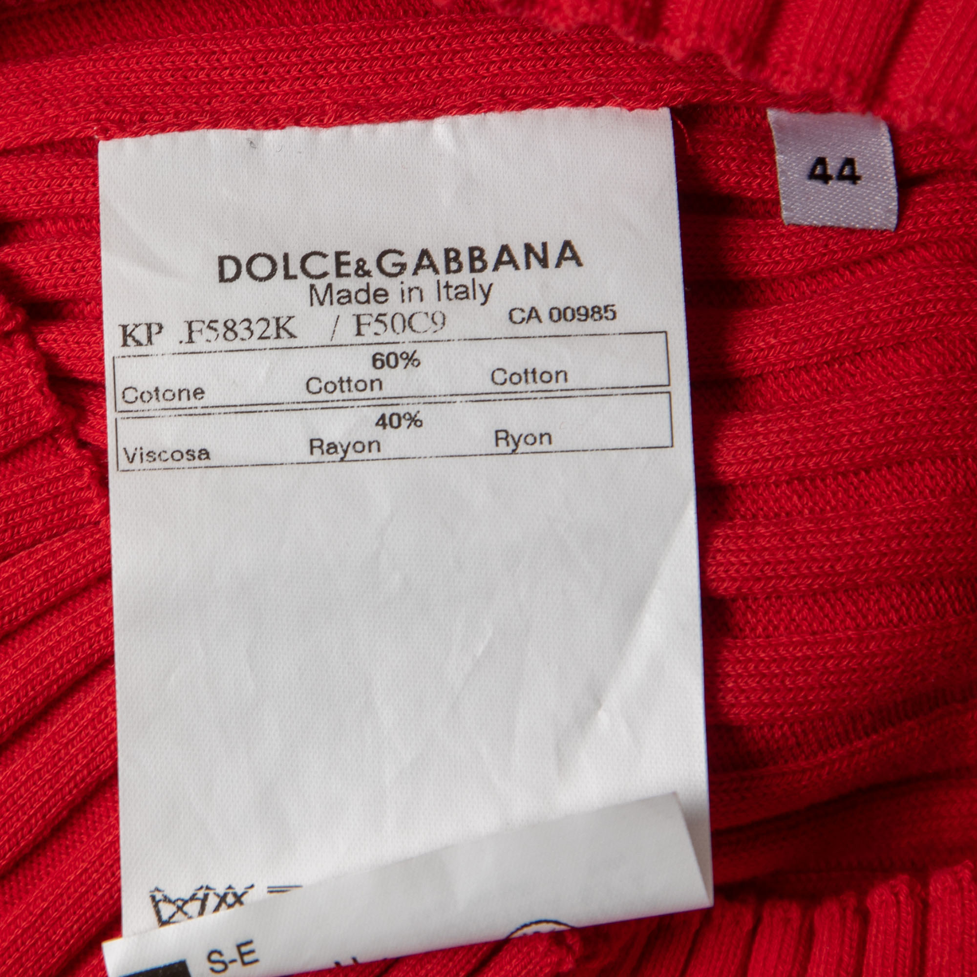 Dolce & Gabbana Red Cotton Rib Knit Tank Top M