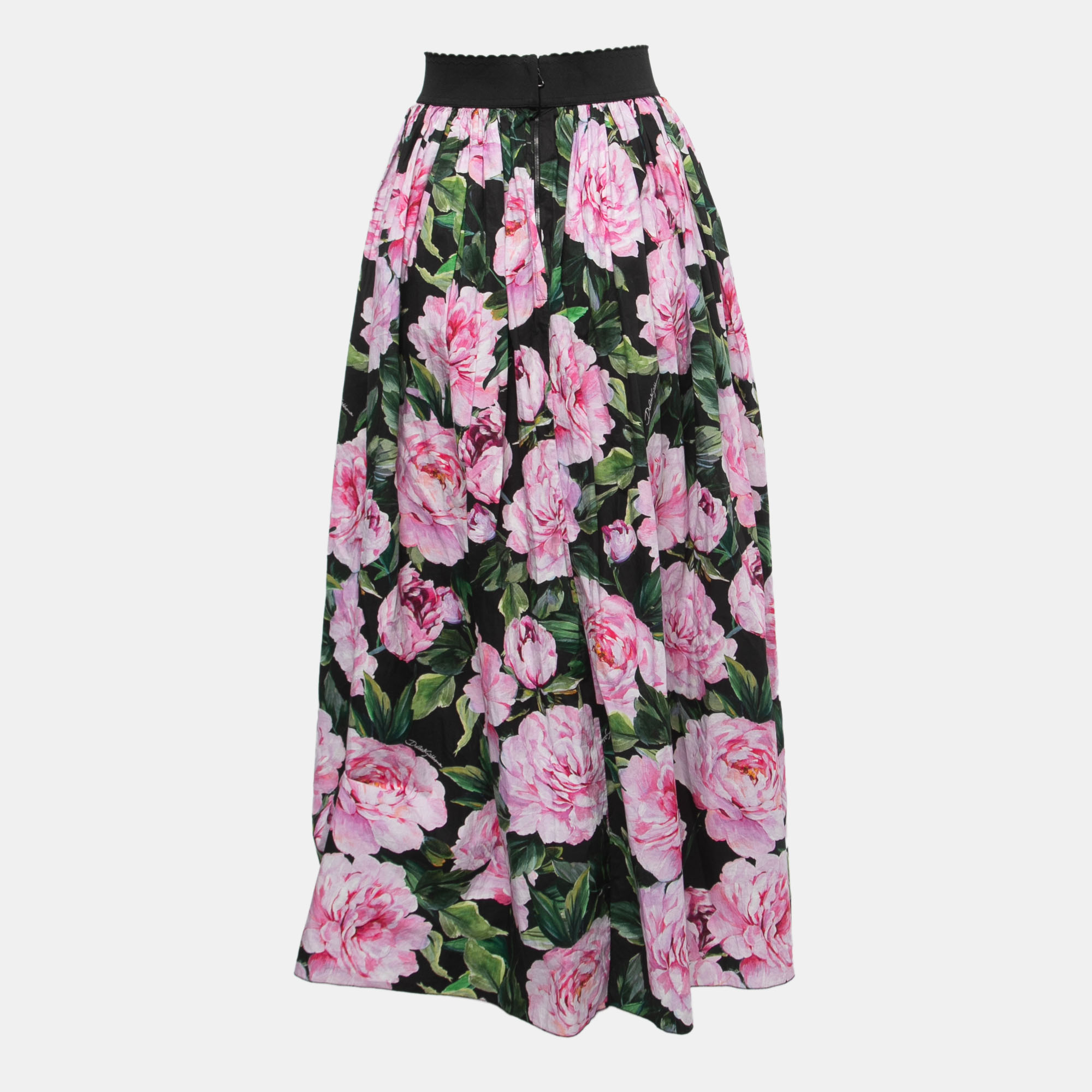 

Dolce & Gabbana Black Floral Printed Cotton-Poplin Midi Skirt