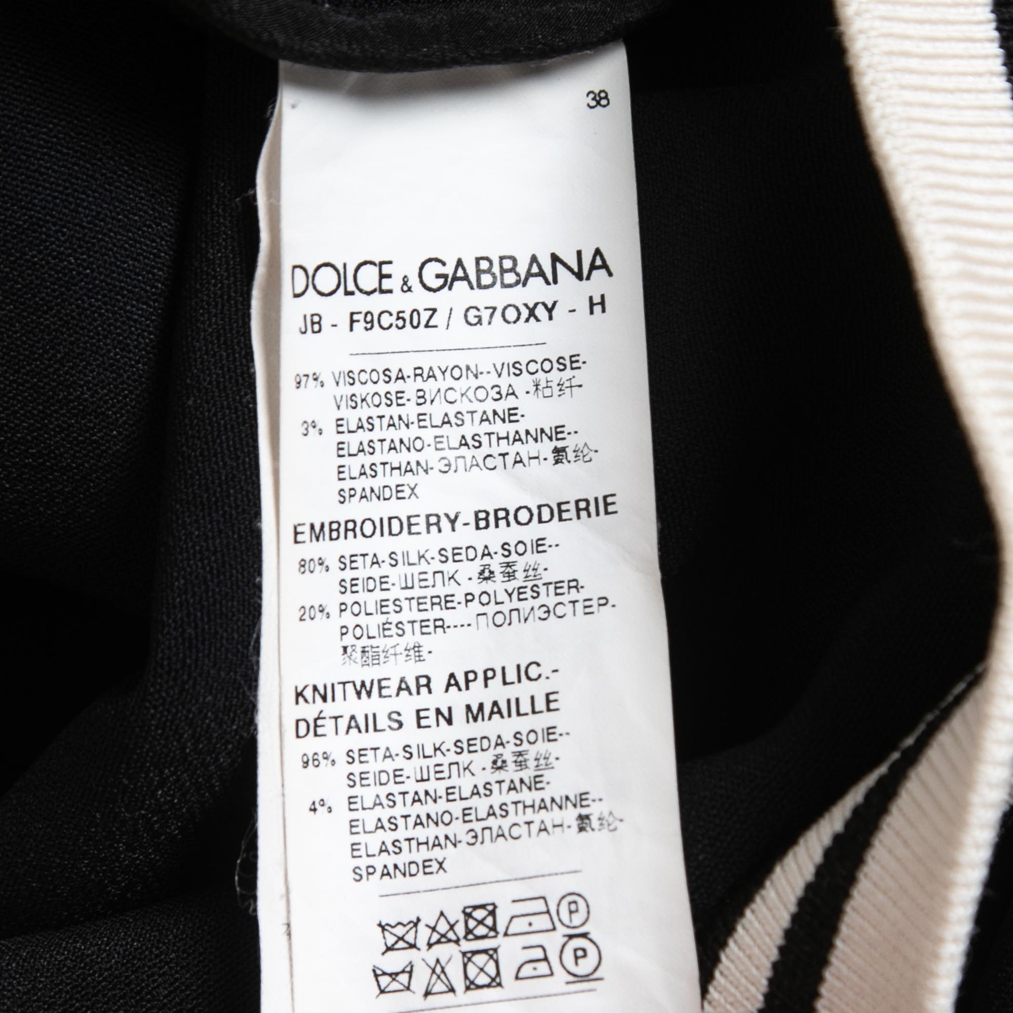 Dolce & Gabbana Black Knit Floral Patch Logo Detailed Zip Front Jacket S