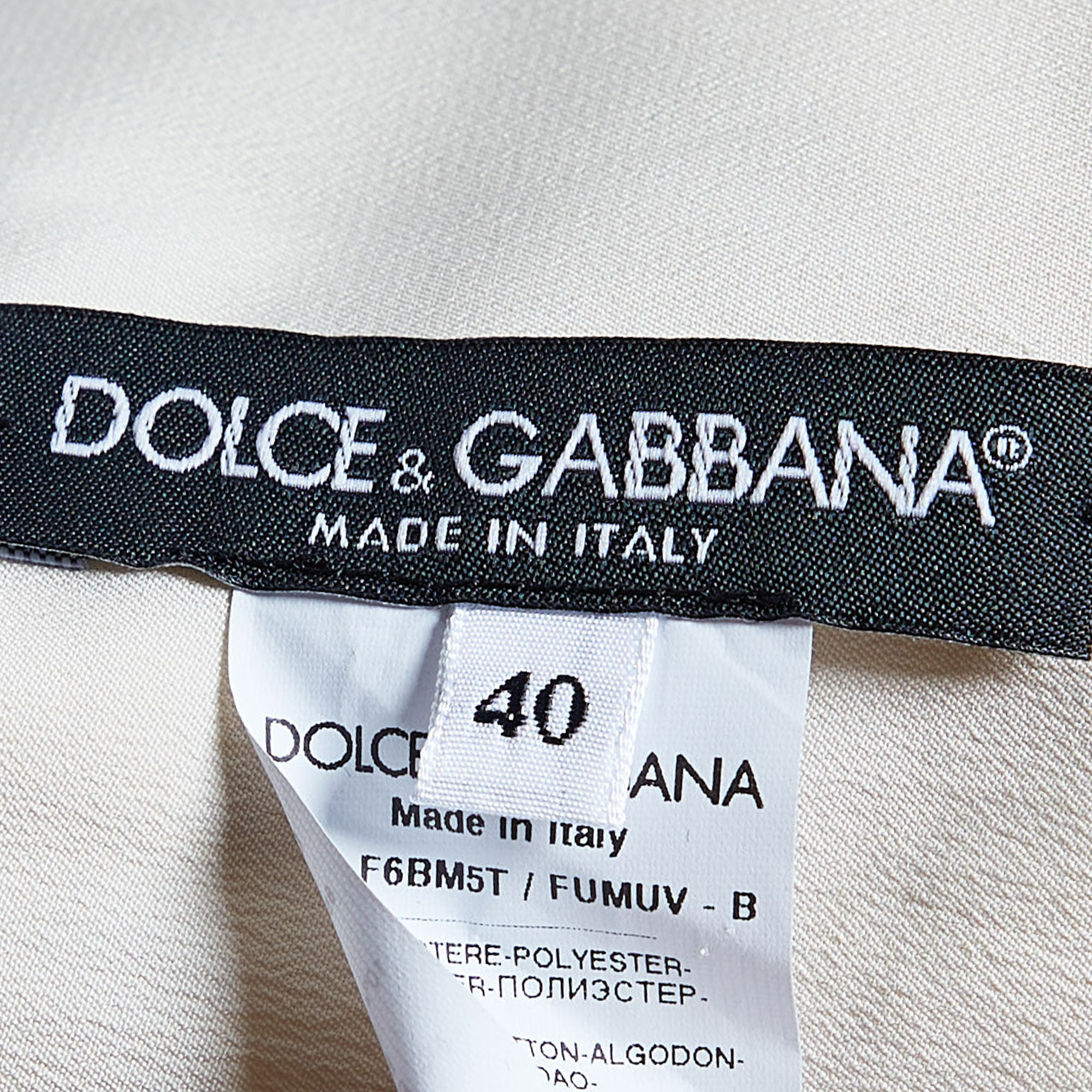 Dolce & Gabbana Cream Textured Satin Contrast Detail Min Dress S