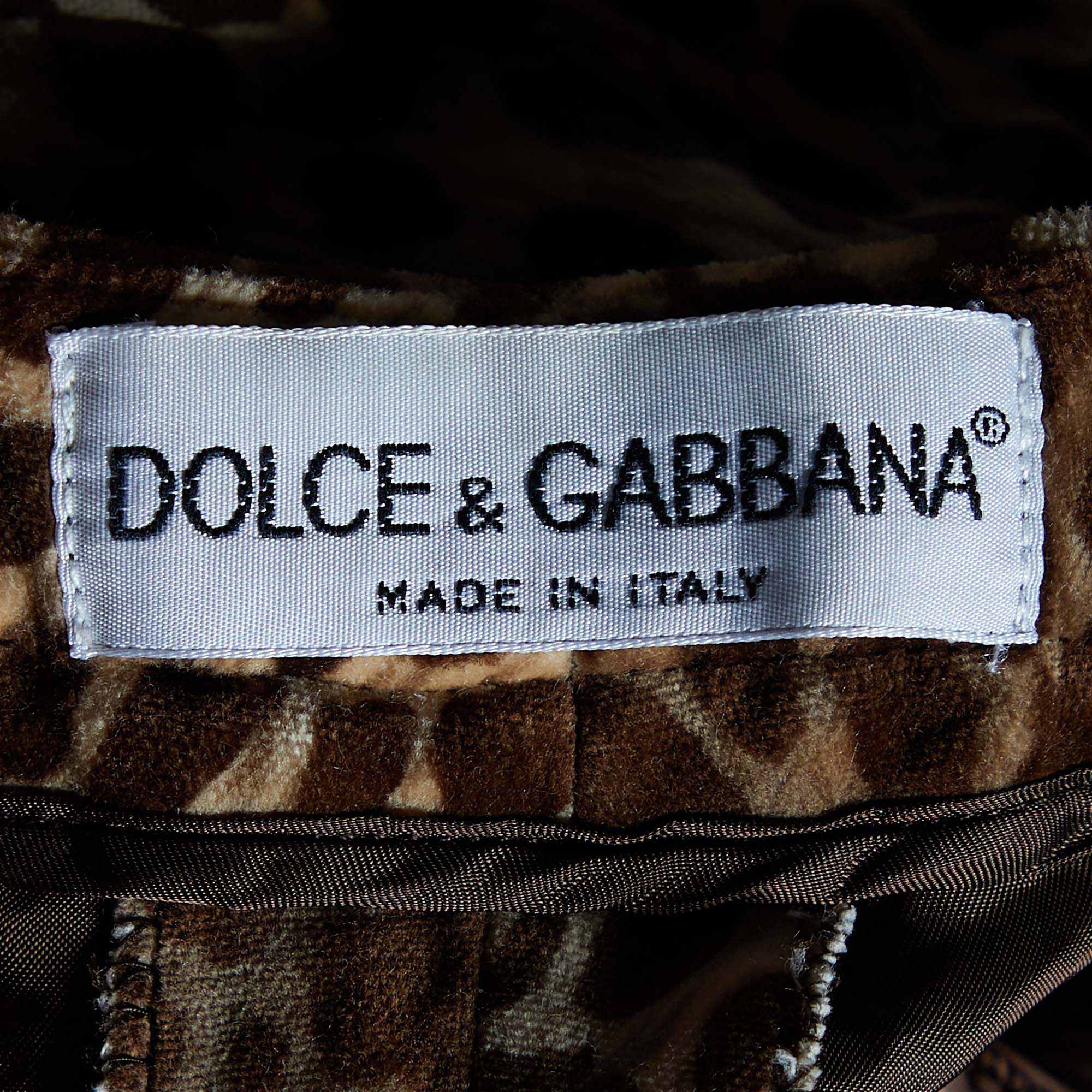 Dolce & Gabbana Brown Animal Printed Velvet Pants M