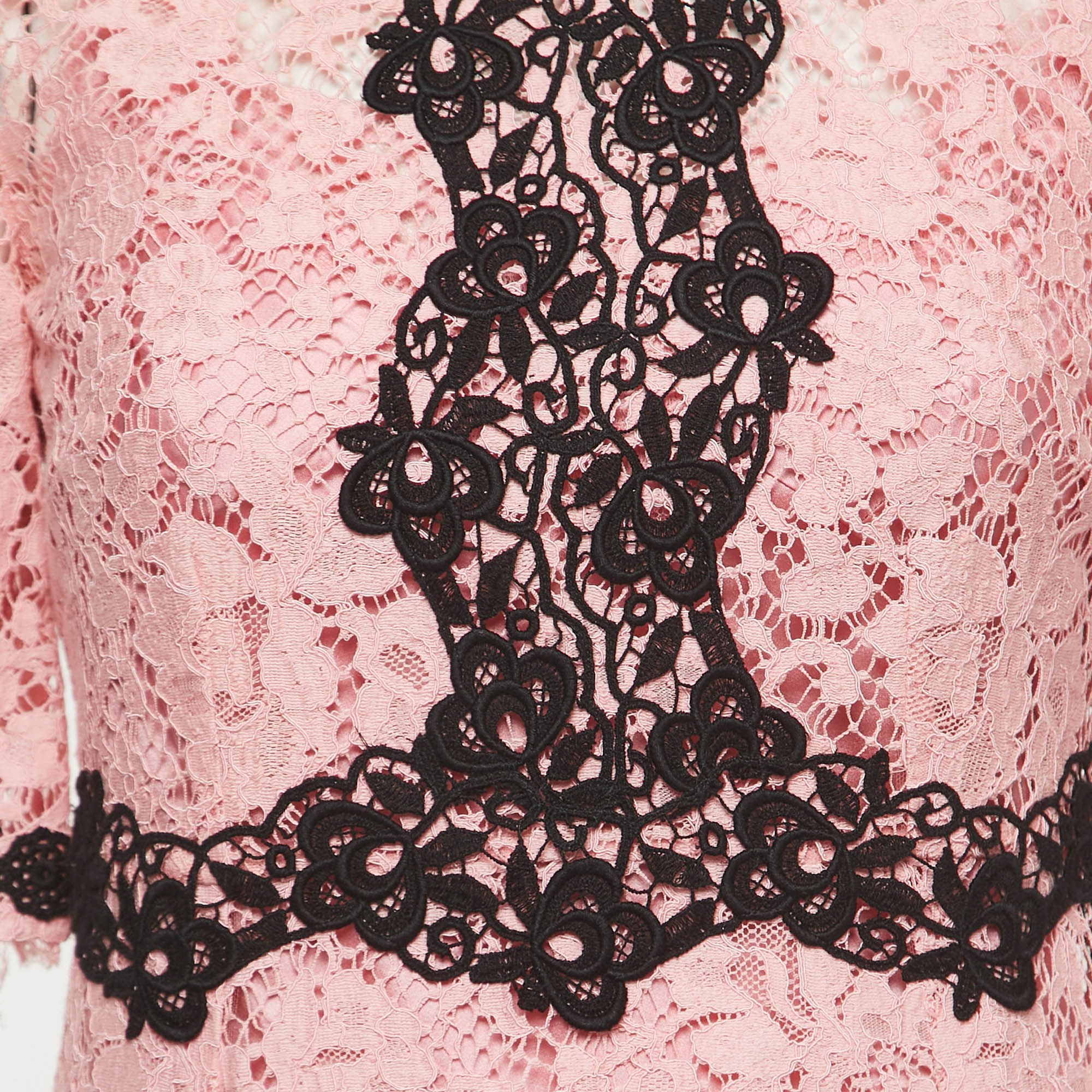 Dolce & Gabbana Pink/Black Floral Lace Mini Dress S