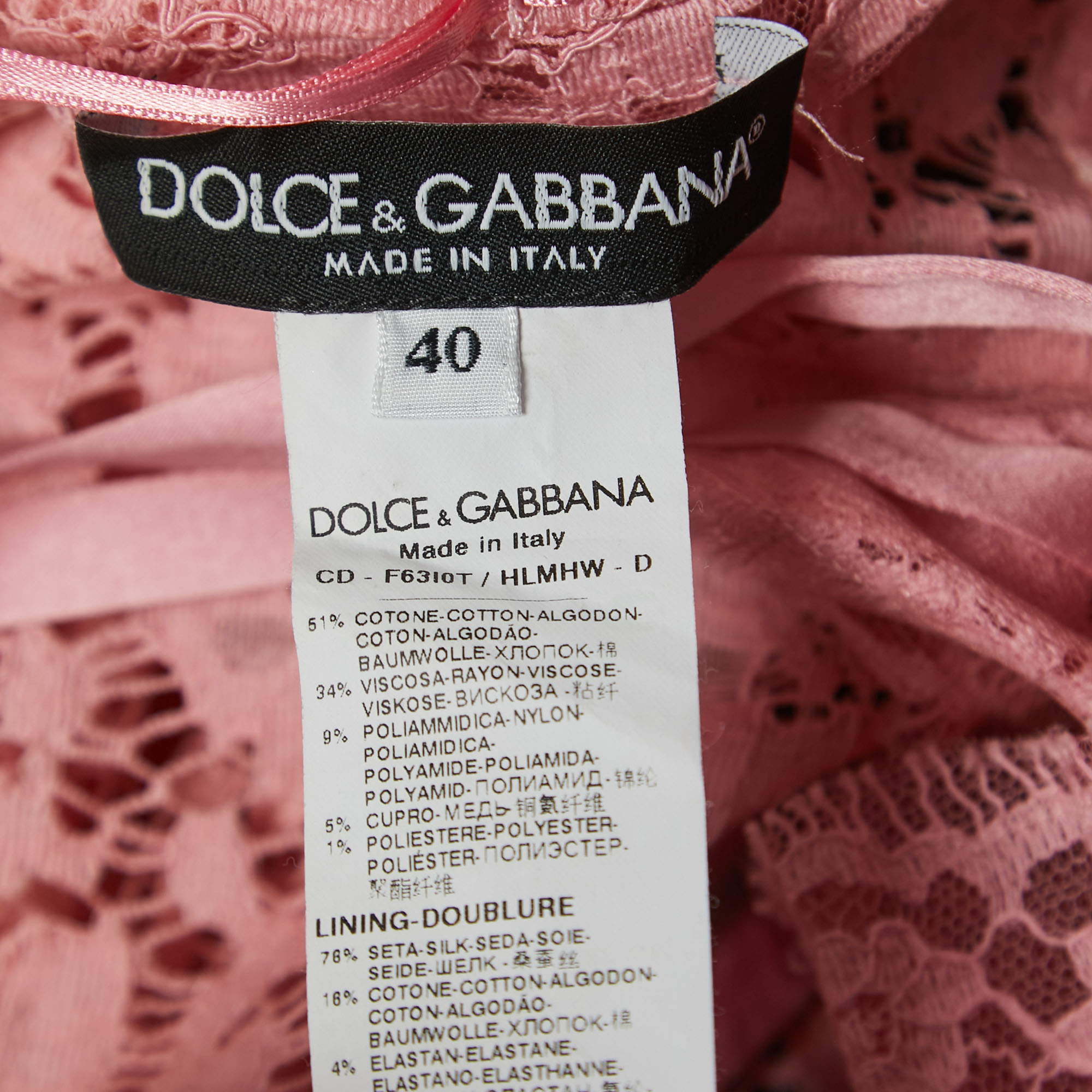 Dolce & Gabbana Pink/Black Floral Lace Mini Dress S