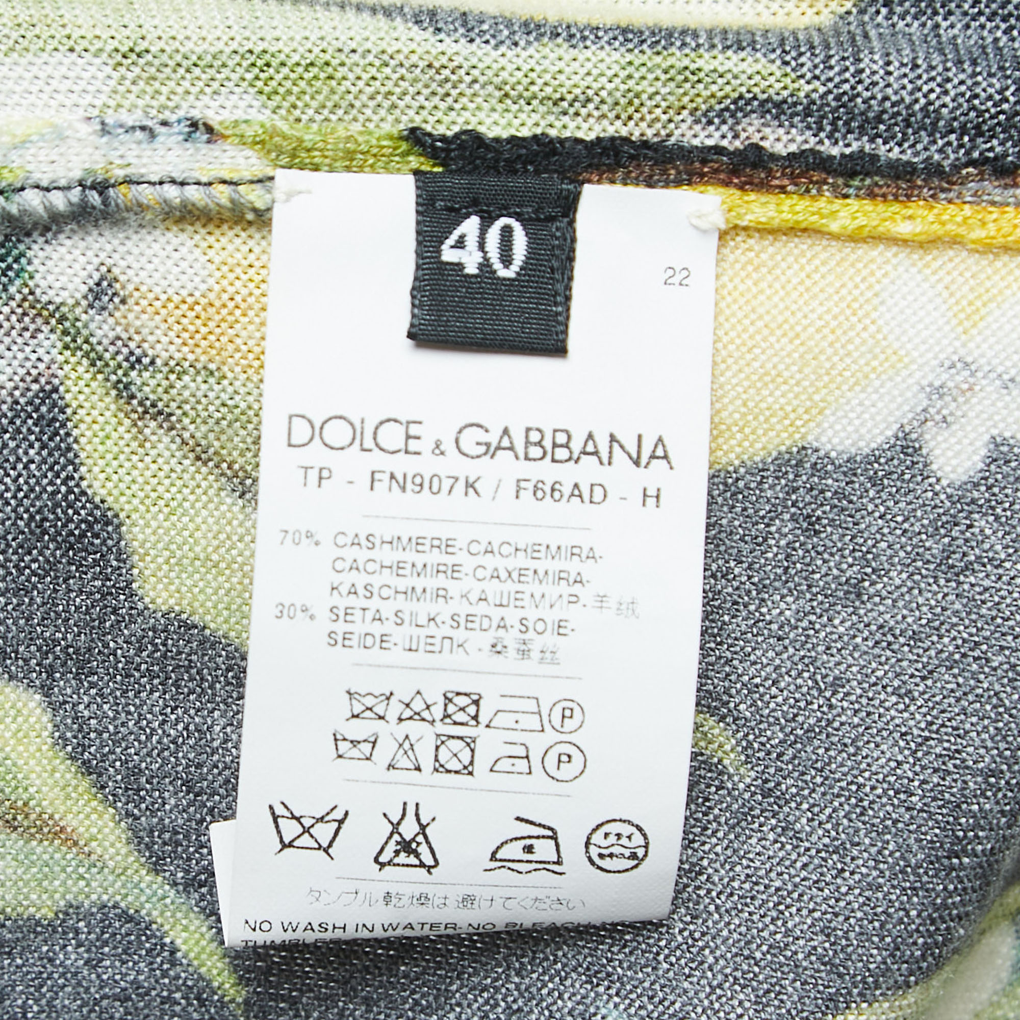 Dolce & Gabbana Black Lemon Printed Cashmere & Silk Knit Camisole S