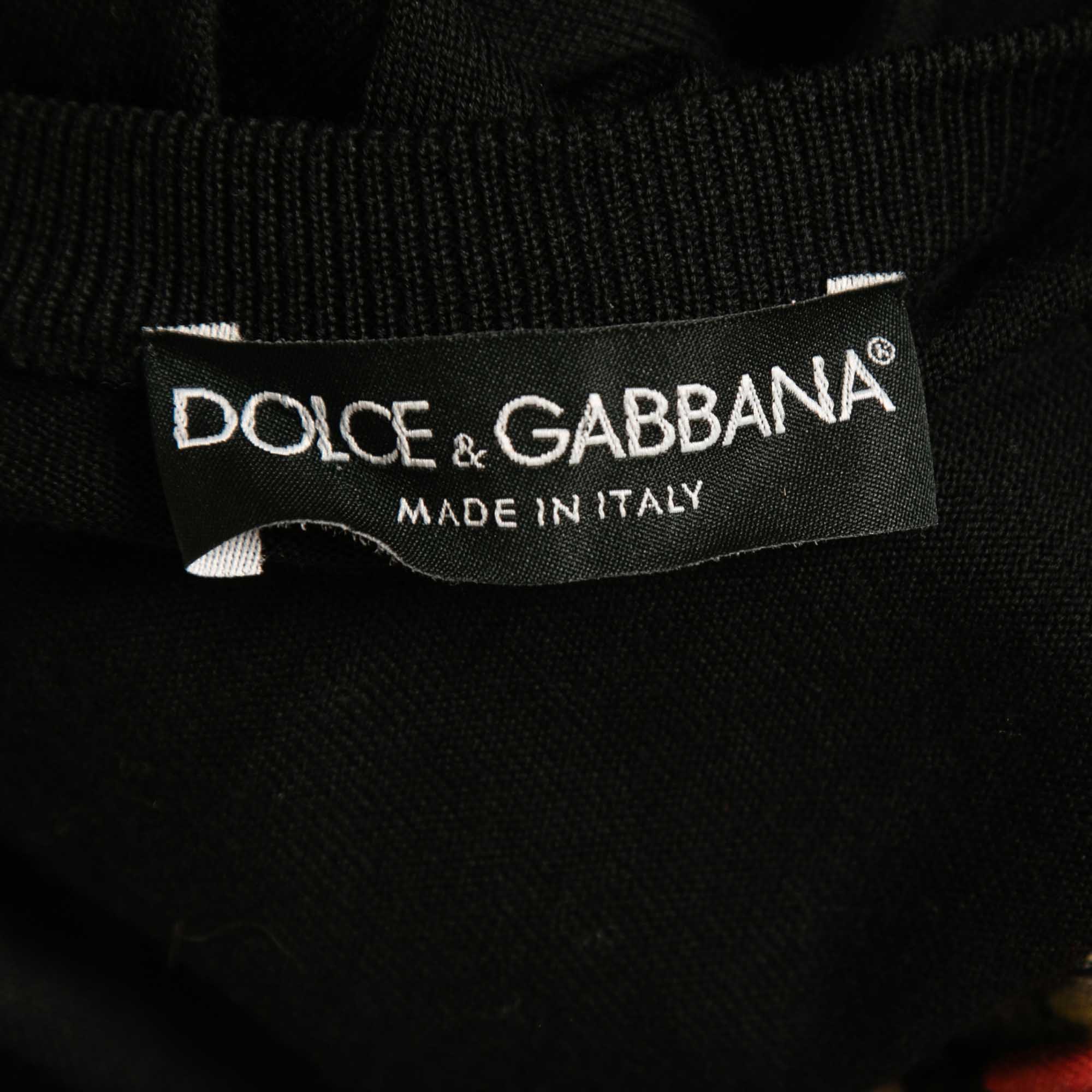 Dolce & Gabbana Black Floral Print Knit Draped Long Sleeve Top S