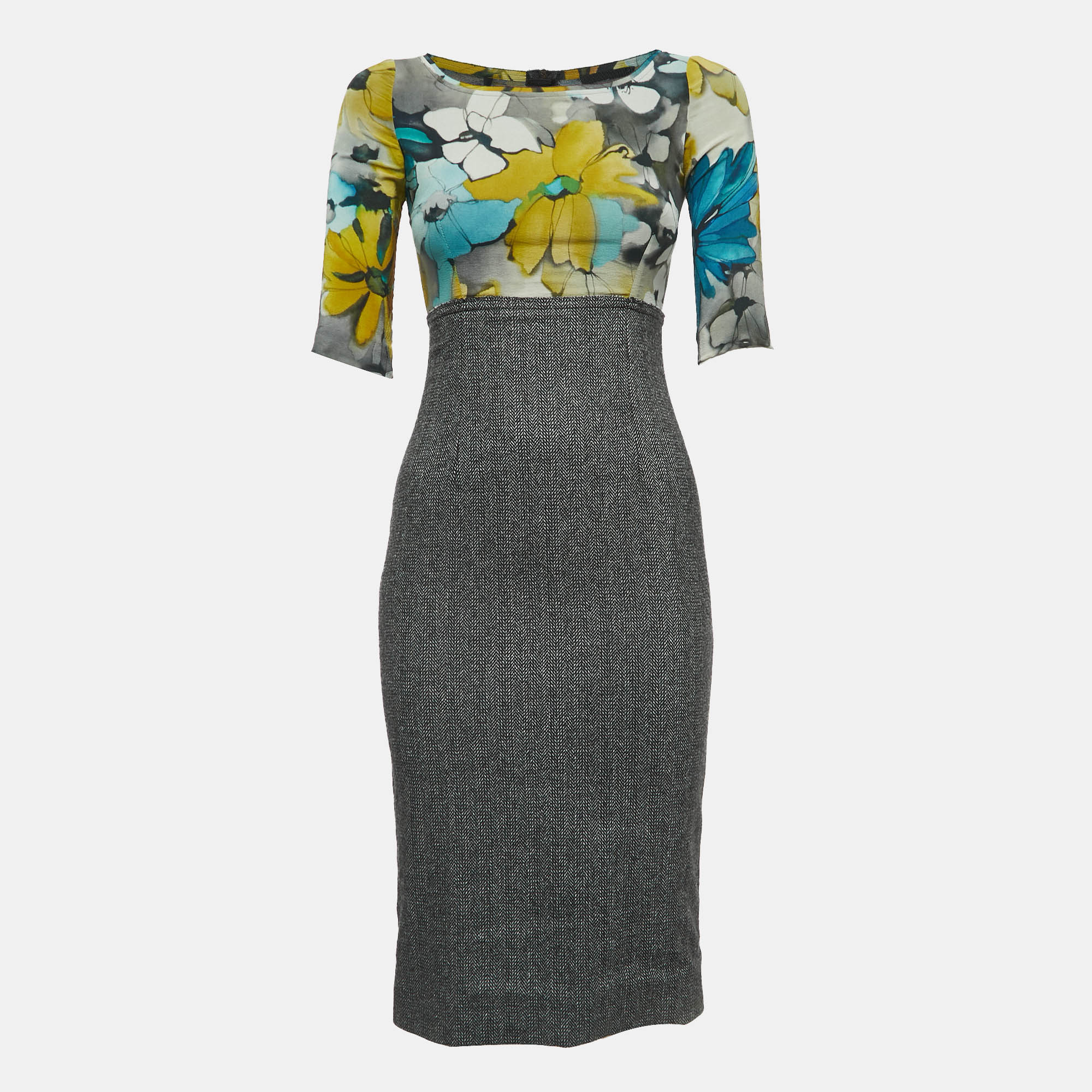 D&G Multicolor Floral Print Silk & Wool Short Dress XS