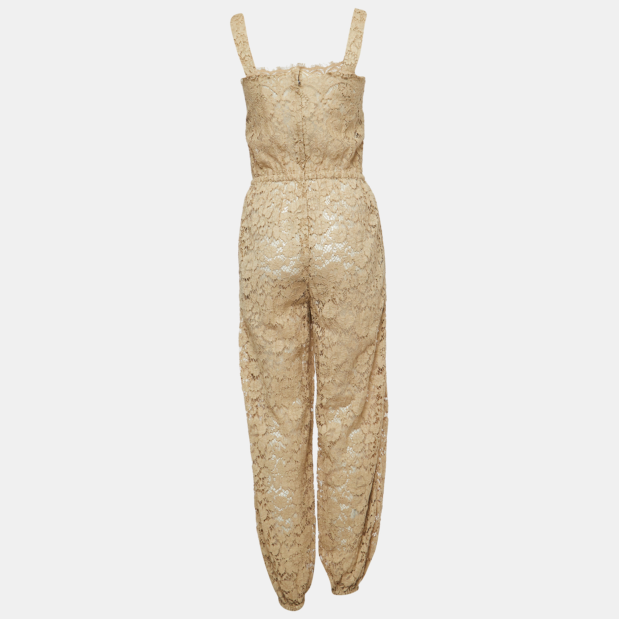 Dolce & Gabbana Beige Lace Elasticized Waist Sleeveless Jumpsuit S