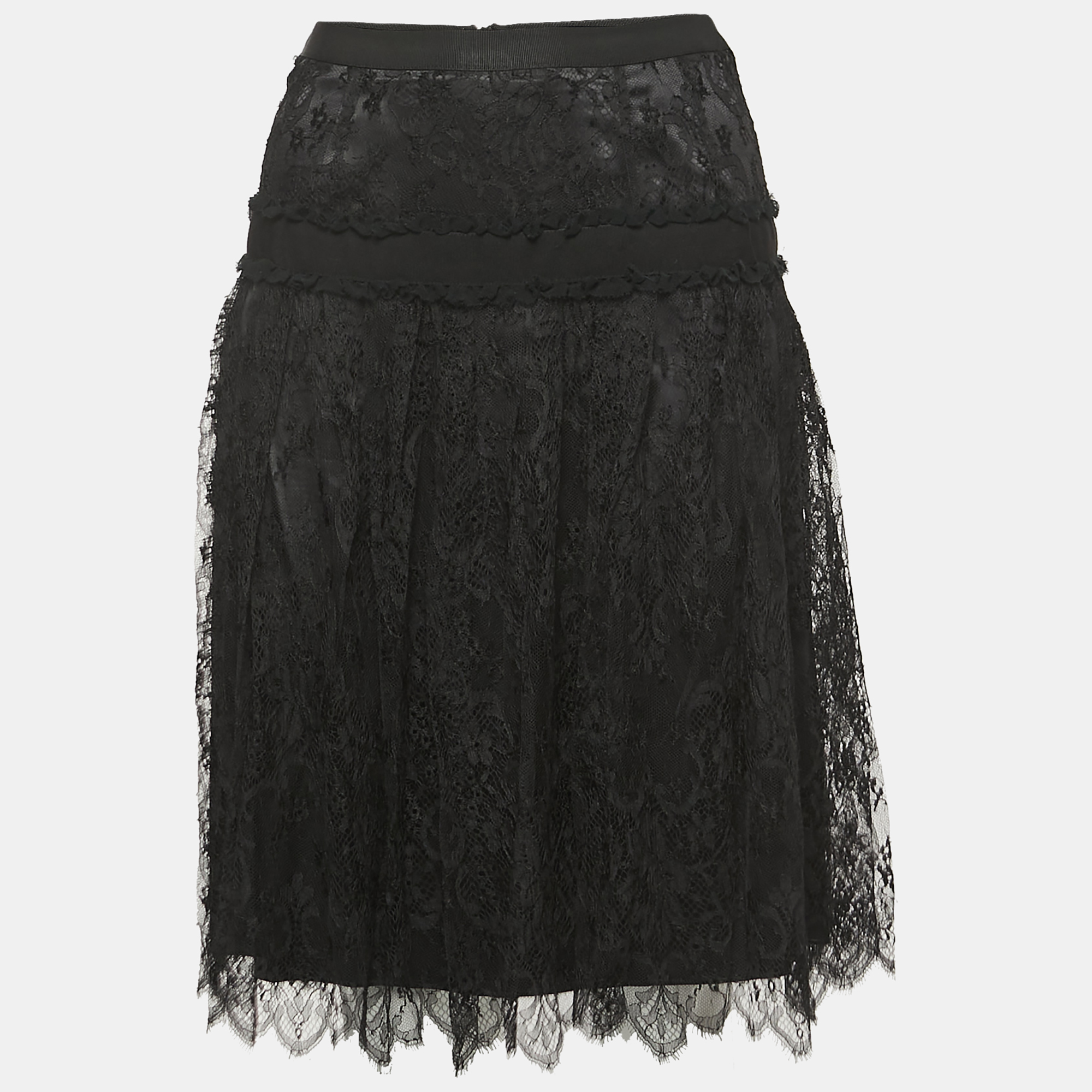 Dolce & Gabbana Black Lace Flared Knee Length Skirt S