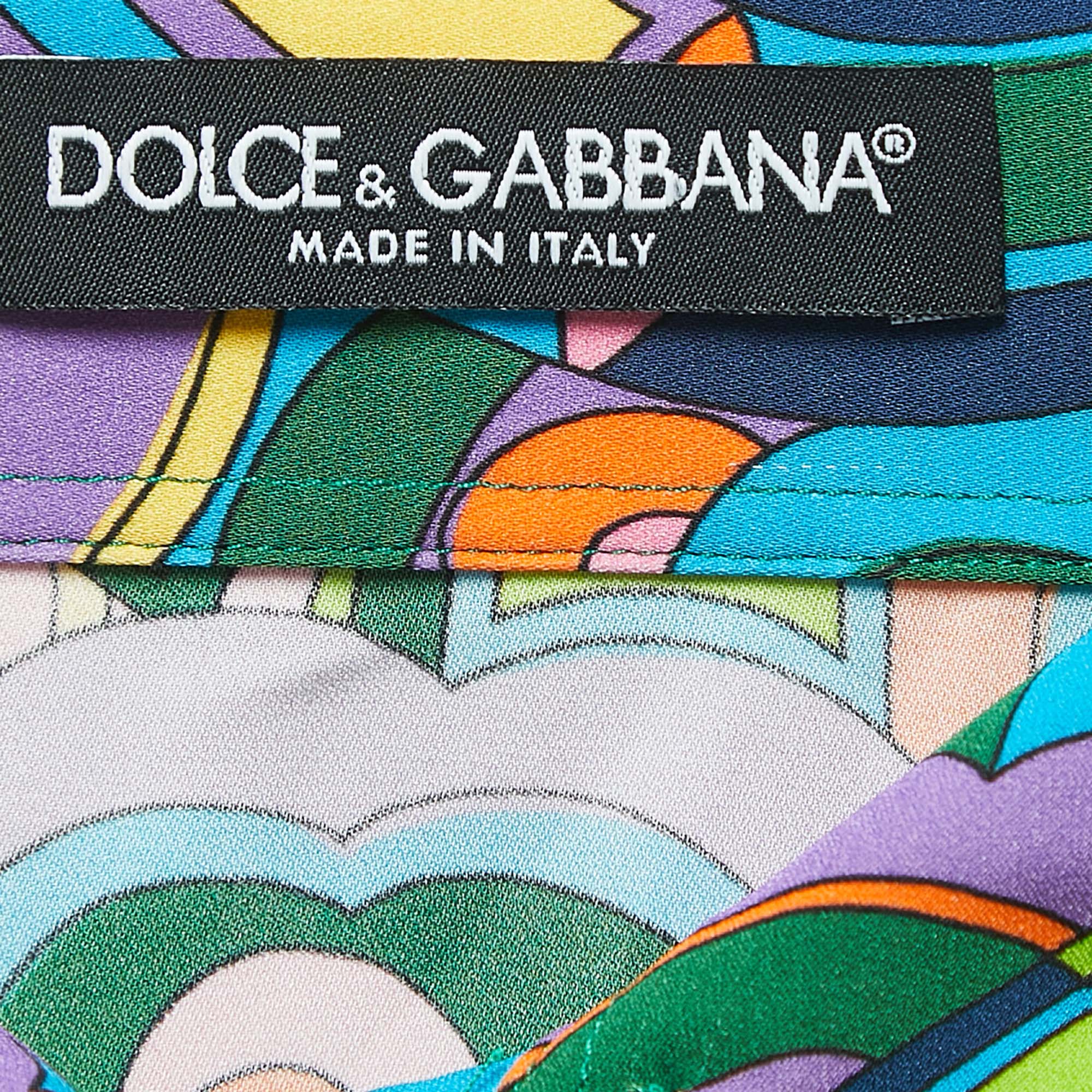 Dolce & Gabbana Multicolor Geometric Print Silk Button Front Shirt Blouse M