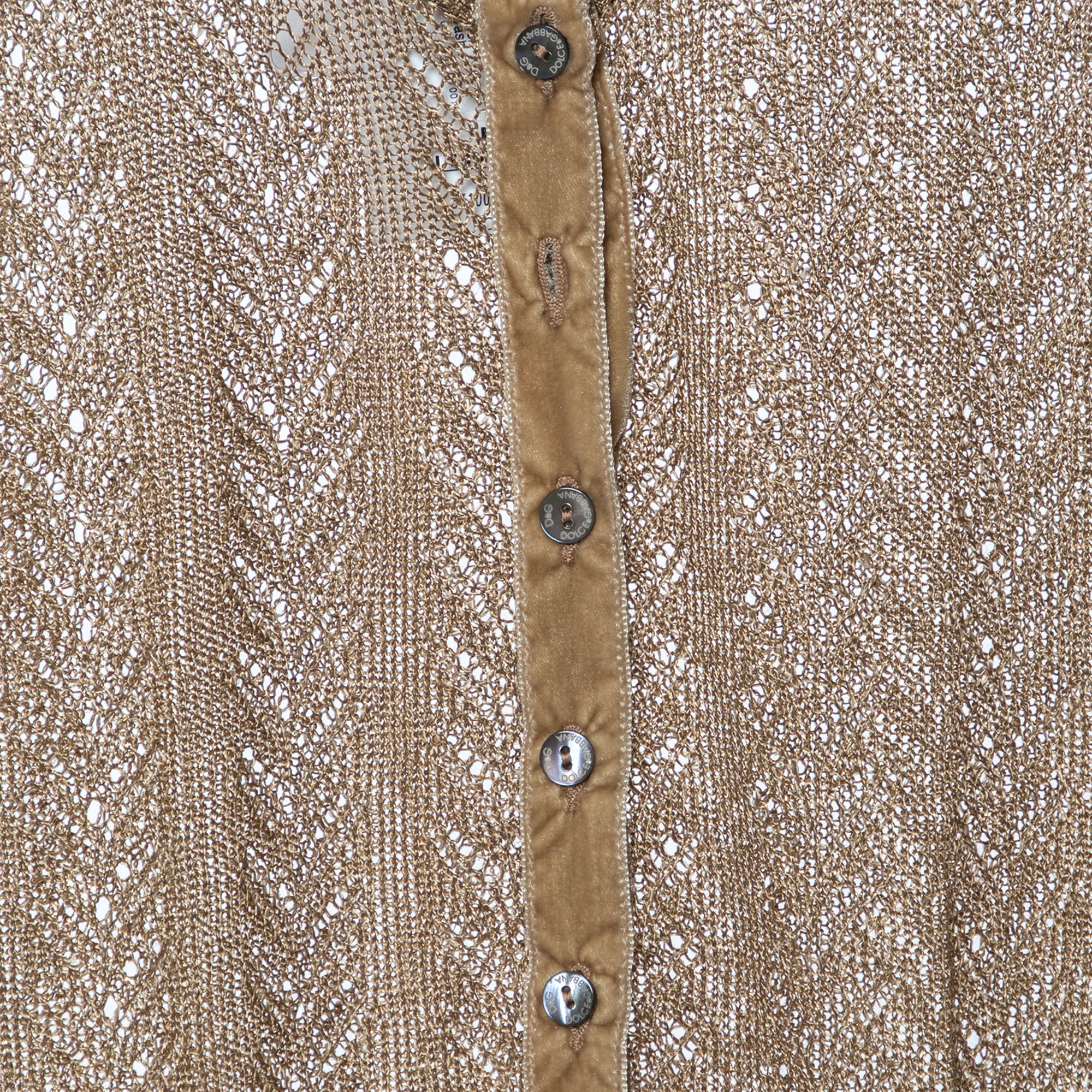 Dolce & Gabbana Gold Lurex Crochet Knit Sheer Button Front Shirt XL