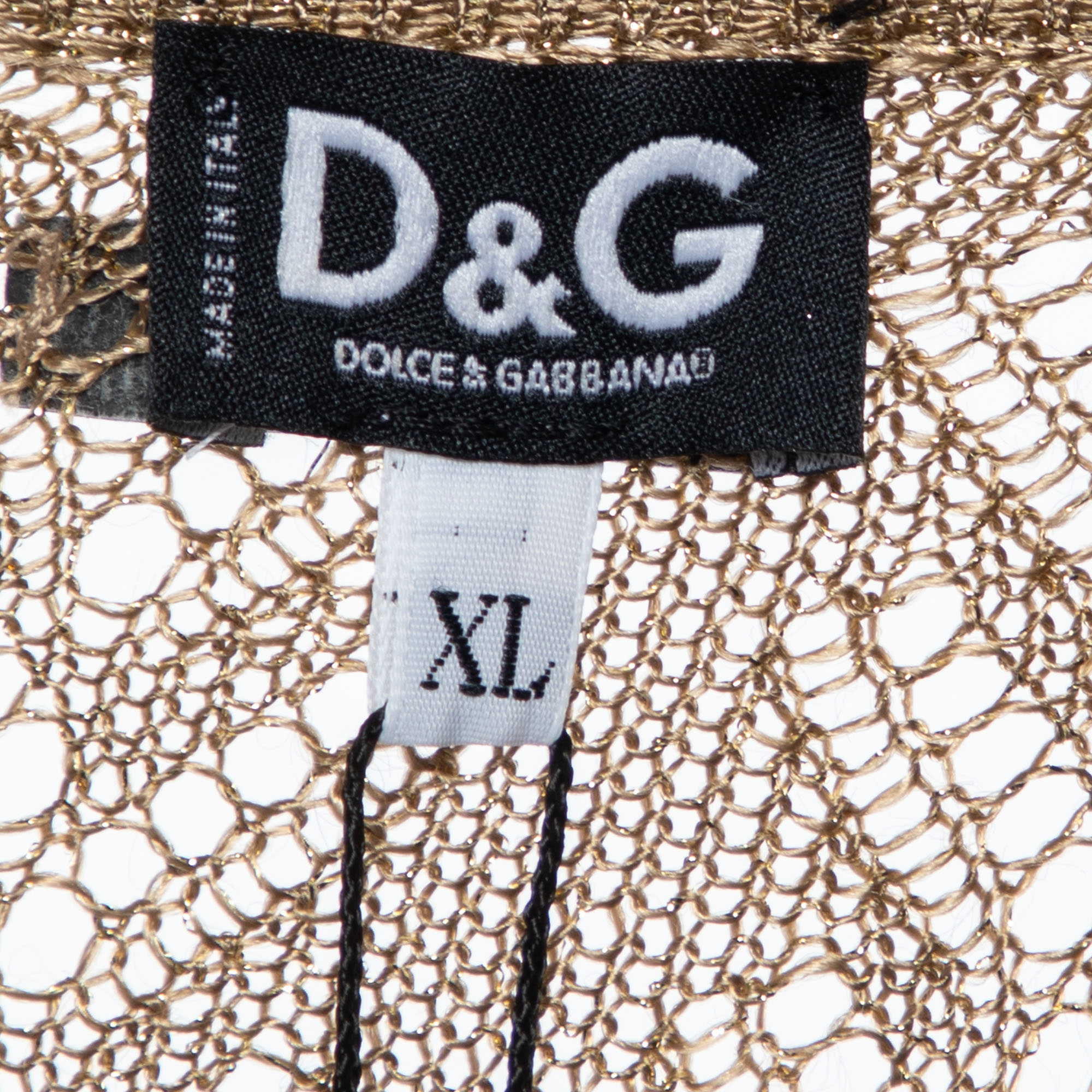 Dolce & Gabbana Gold Lurex Crochet Knit Sheer Button Front Shirt XL