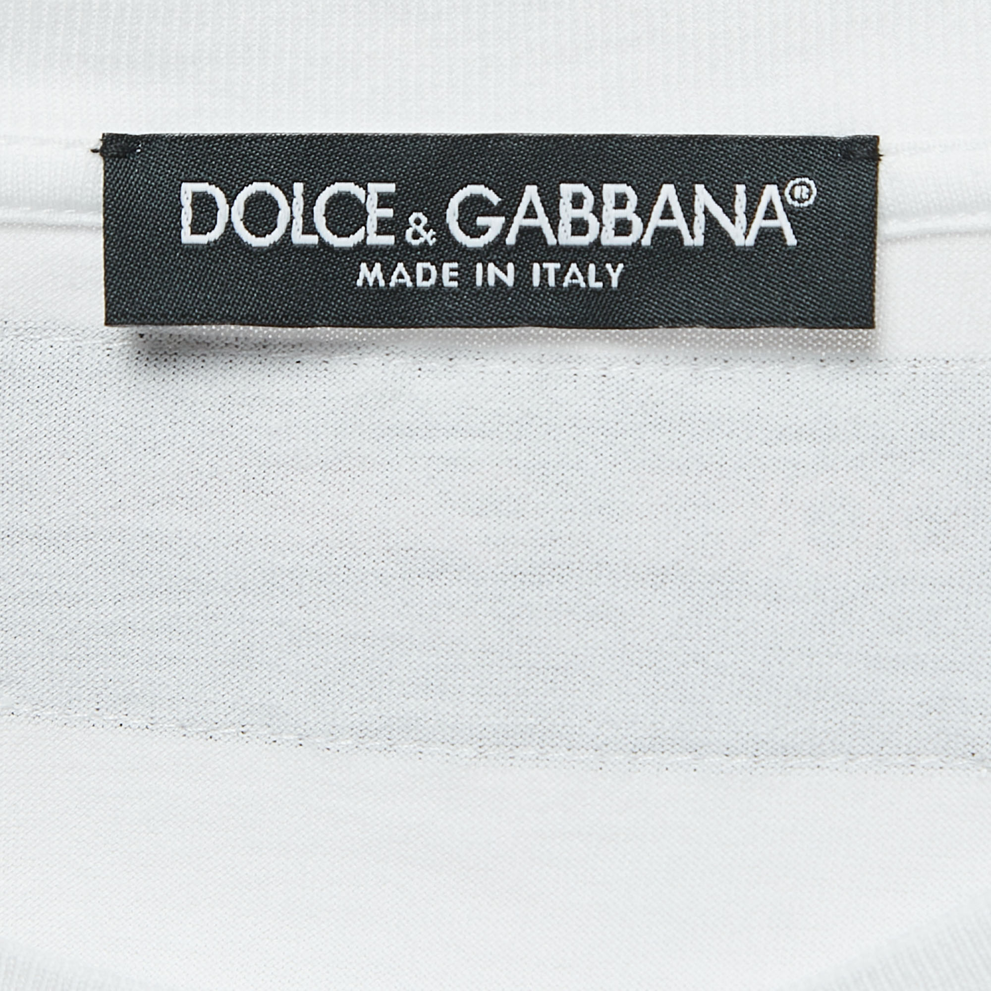 Dolce & Gabbana White Printed Cotton Patch Detailed Crew Neck T-Shirt S