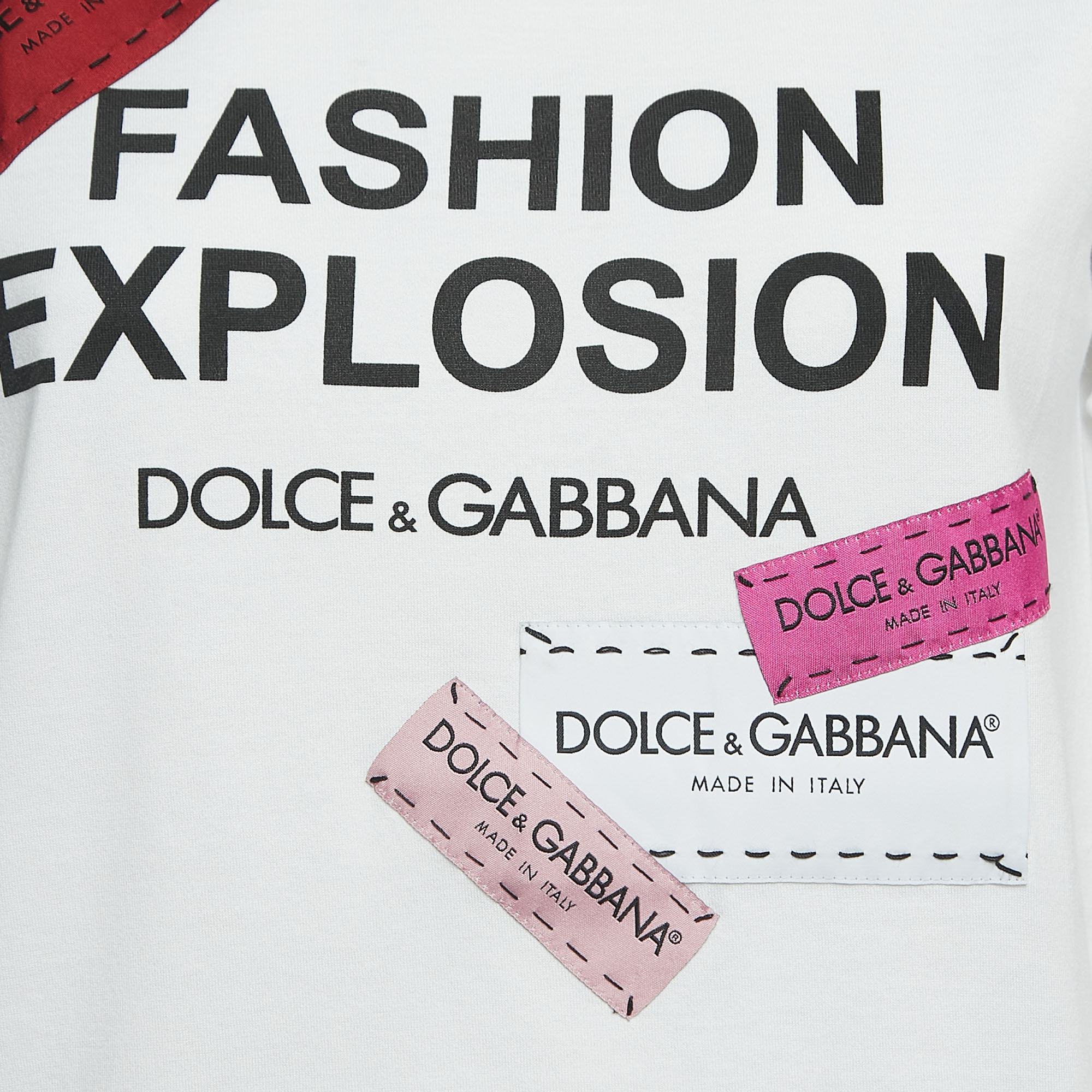 Dolce & Gabbana White Printed Cotton Patch Detailed Crew Neck T-Shirt S