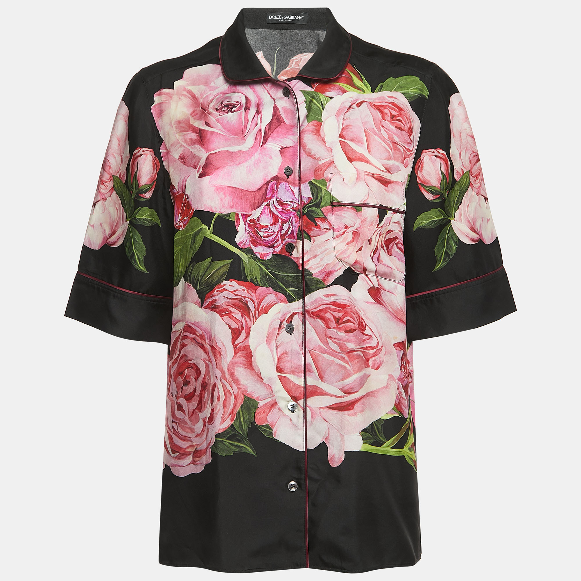 

Dolce & Gabbana Black Floral Printed Silk Pajama Top