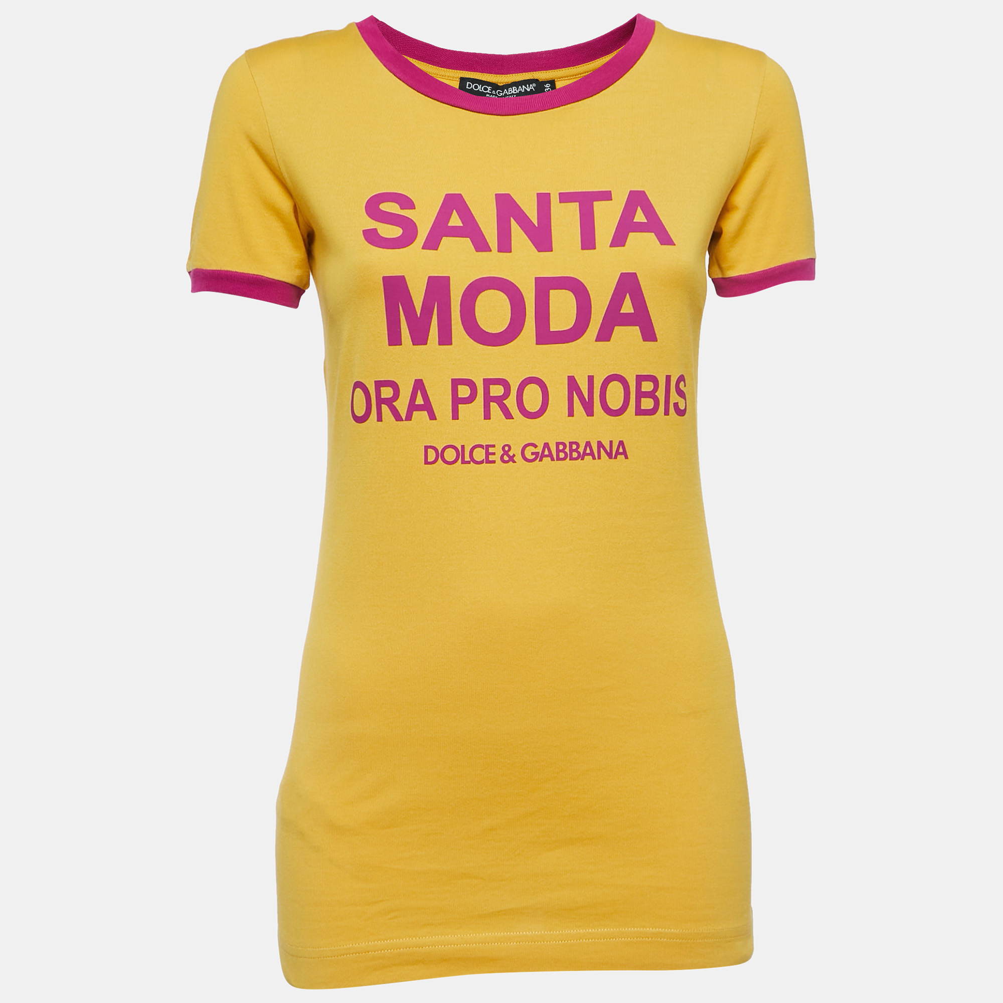 Dolce & gabbana yellow logo print cotton short sleeve t-shirt xs