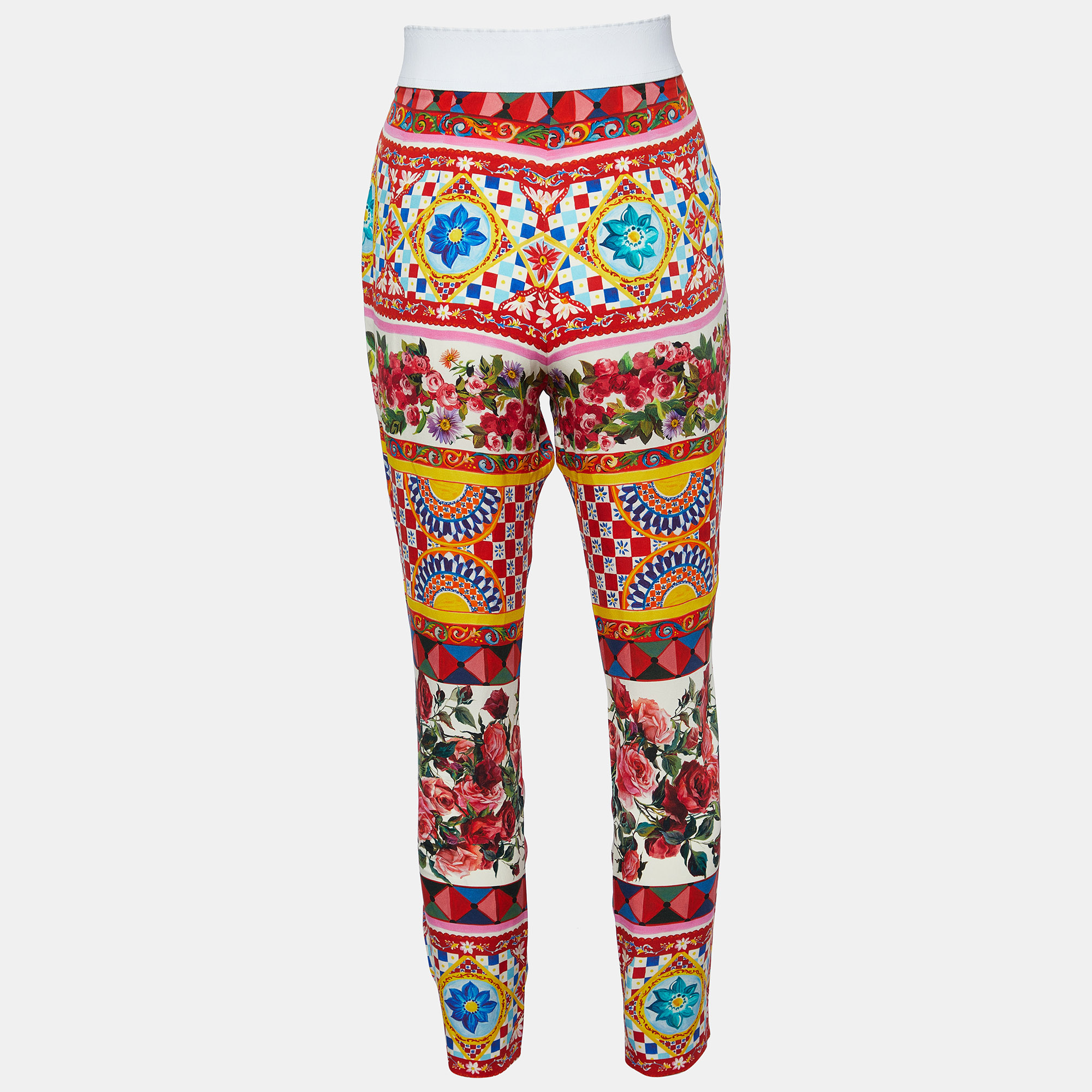 Dolce & Gabbana Multicolor Printed Silk Tapered Leg Pants M
