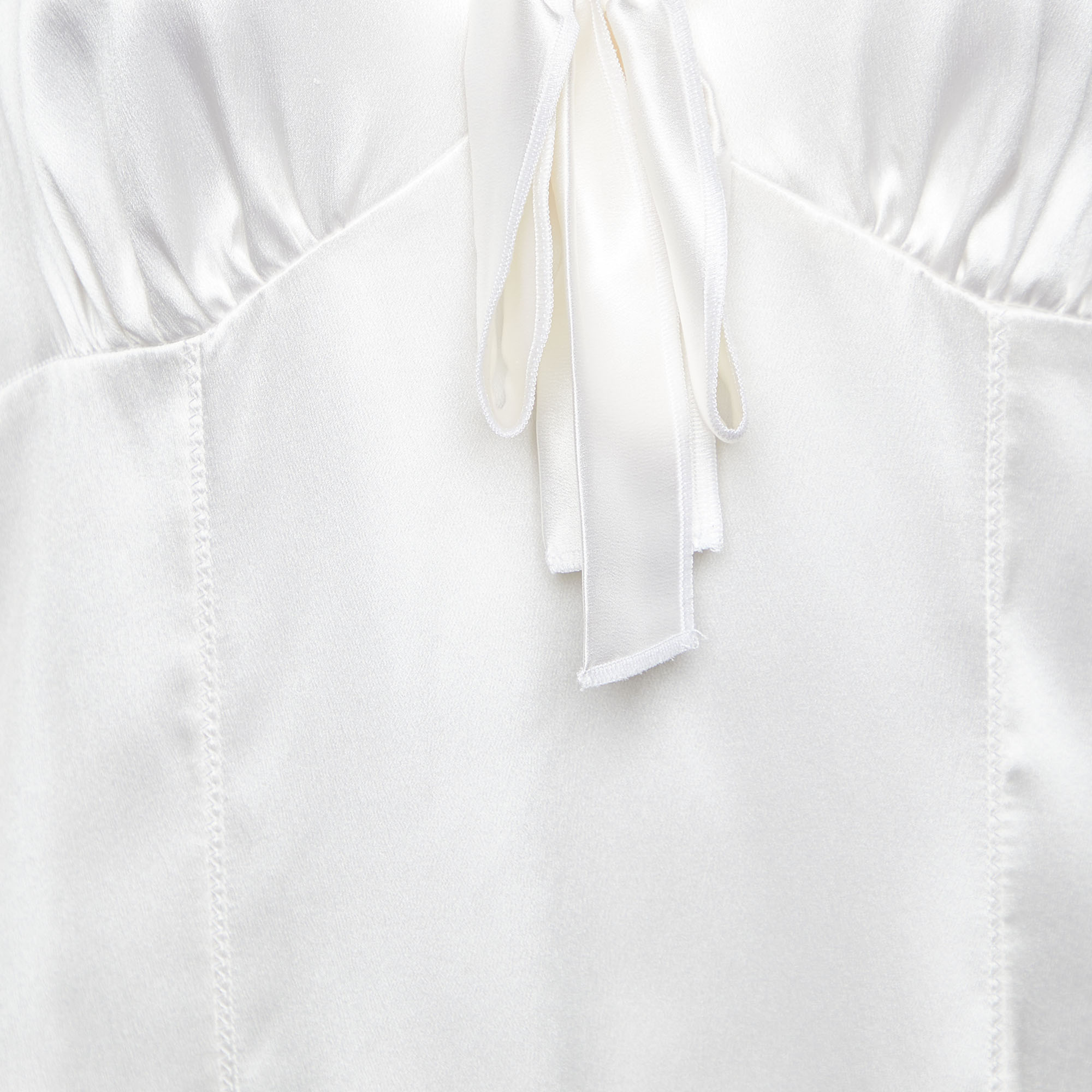 Dolce & Gabbana White Silk Satin Bow Detail Top L
