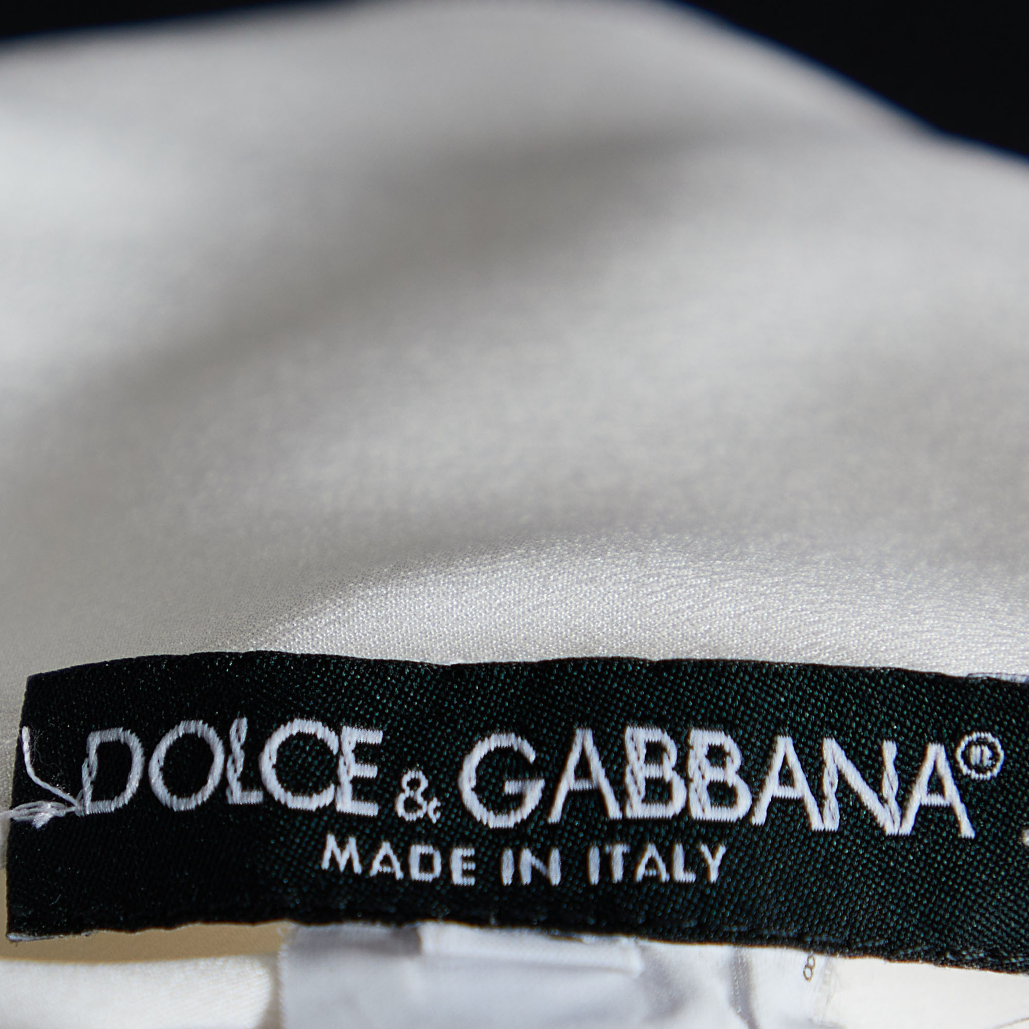 Dolce & Gabbana White Silk Satin Bow Detail Top L