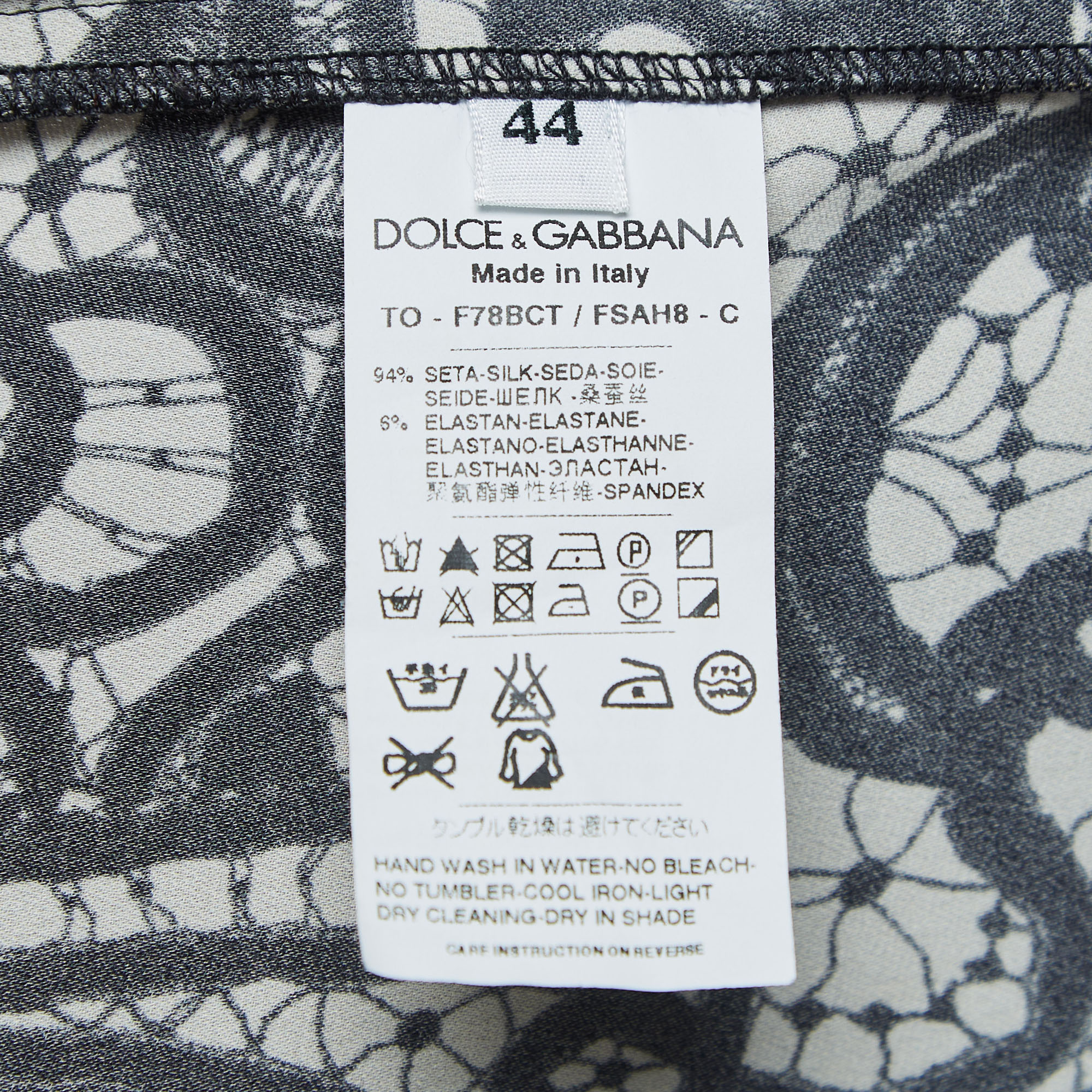 Dolce & Gabbana Black Print Silk Skirt Blouse Set M