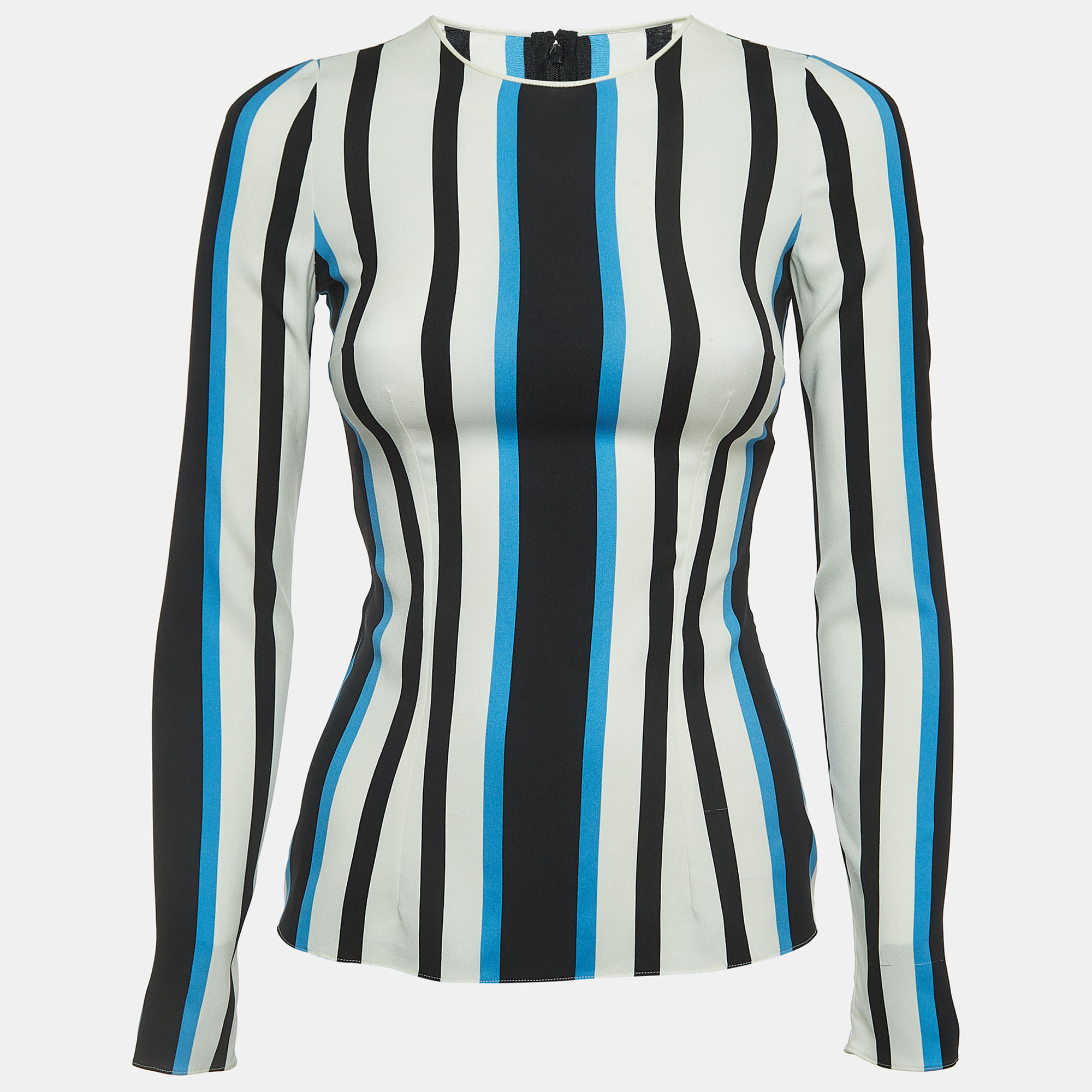 Dolce & Gabbana Multicolor Striped Silk Long Sleeve Blouse S