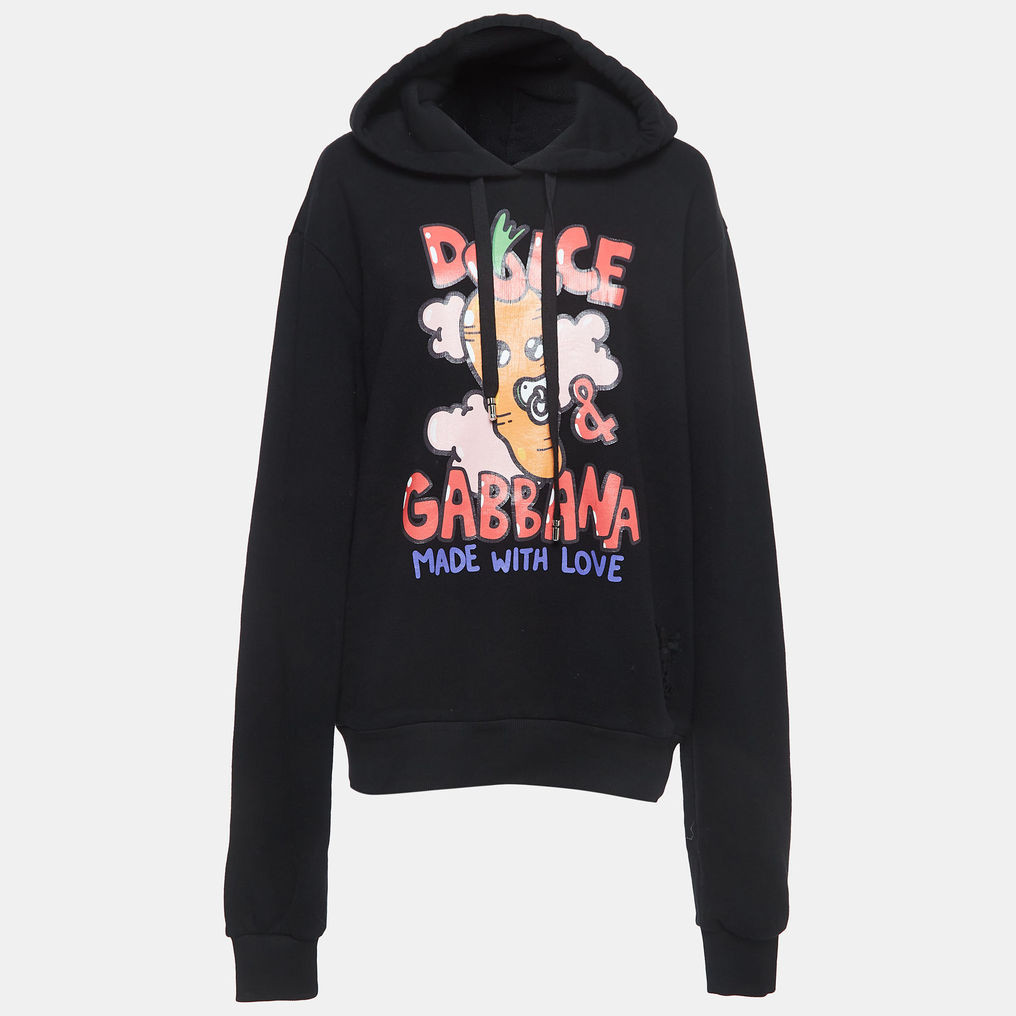 Dolce & Gabbana Black Graphic Print Cotton Blend Hoodie S