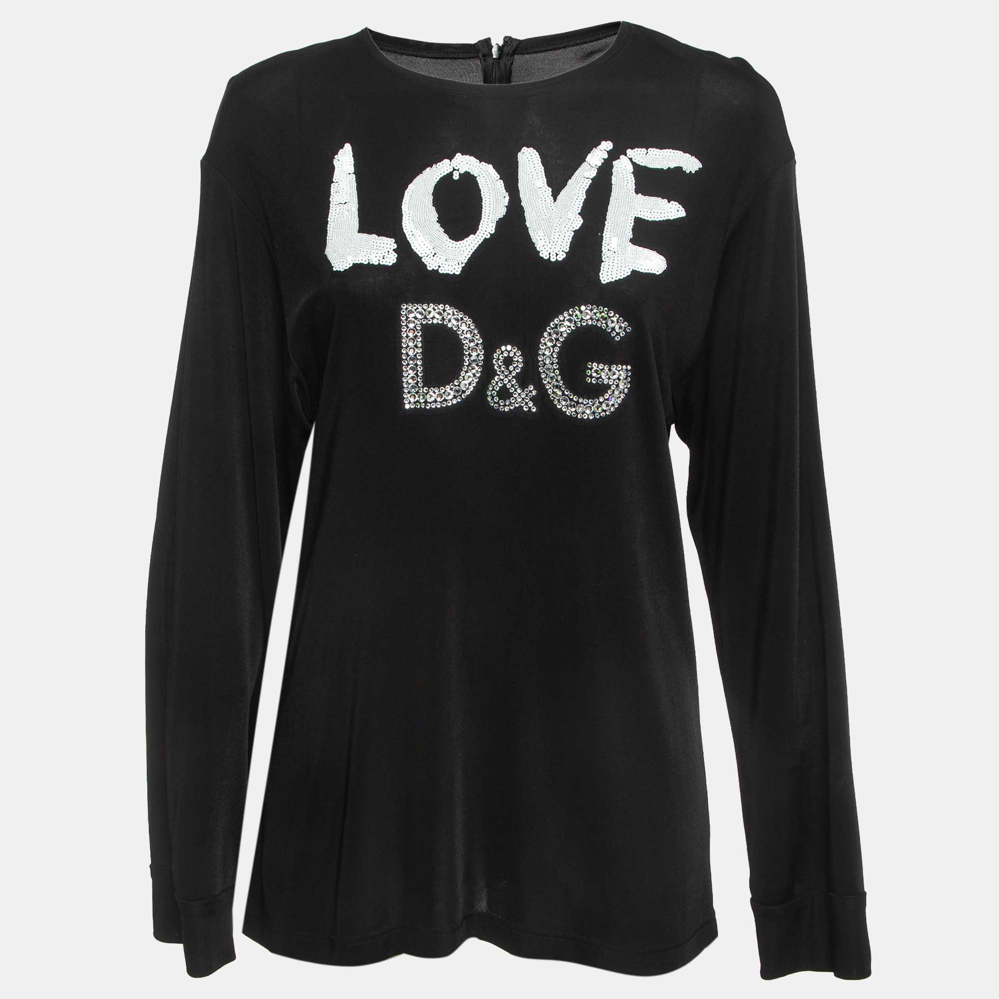 Dolce & Gabbana Black Jersey Sequined Top S