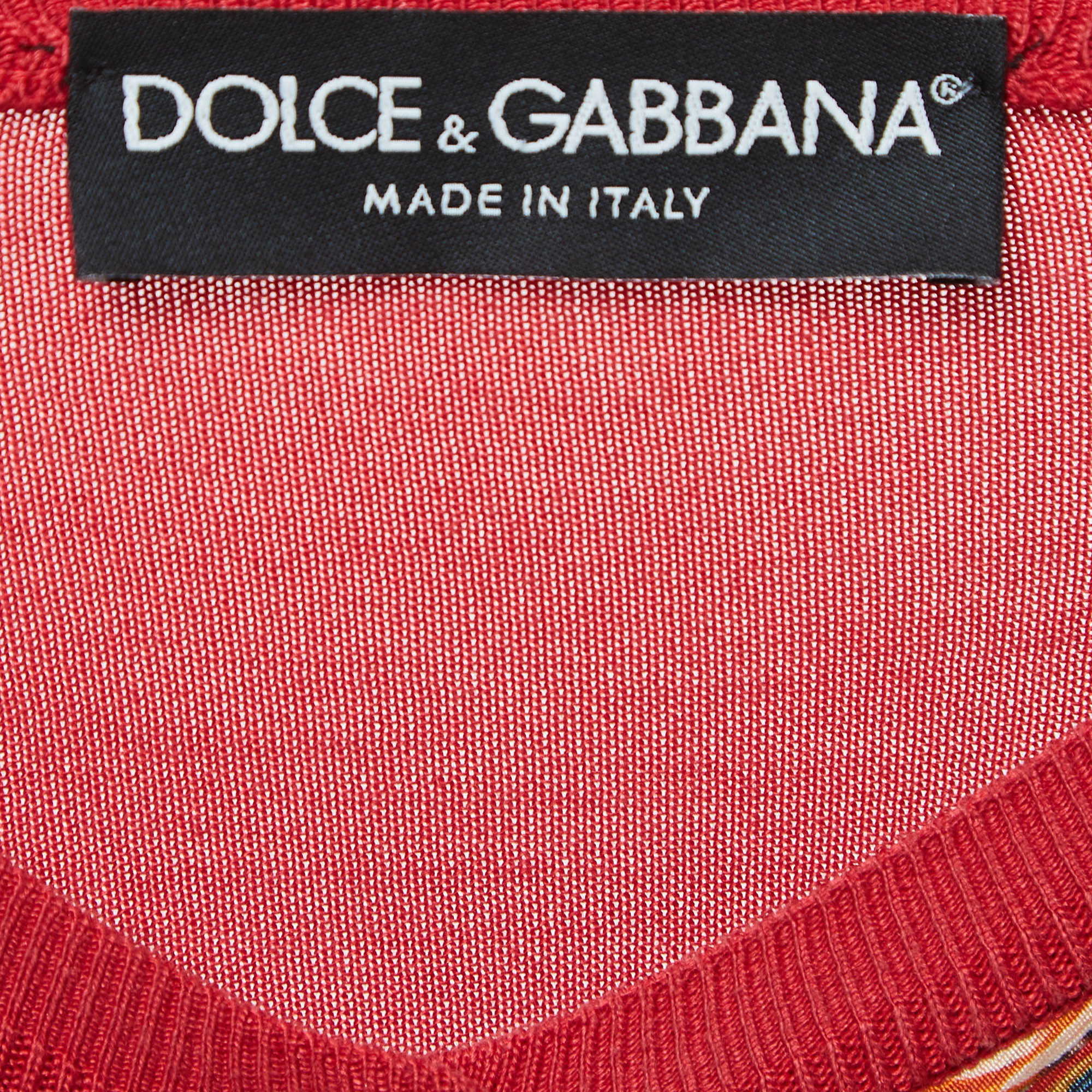 Dolce & Gabbana Red Carretto Print Silk Knit Button Front Cardigan M