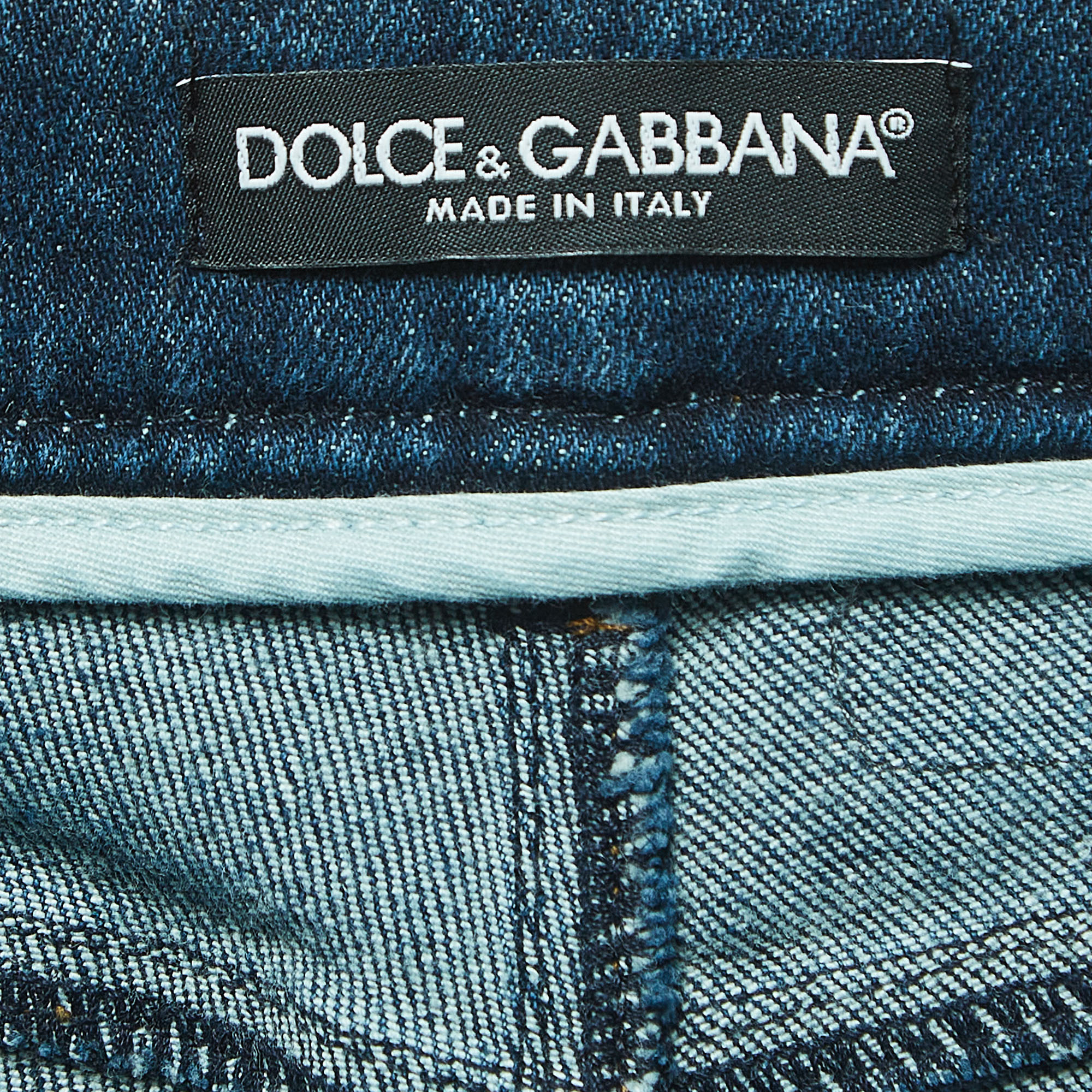 Dolce & Gabbana Blue Distressed Patched Denim Skinny Jeans S