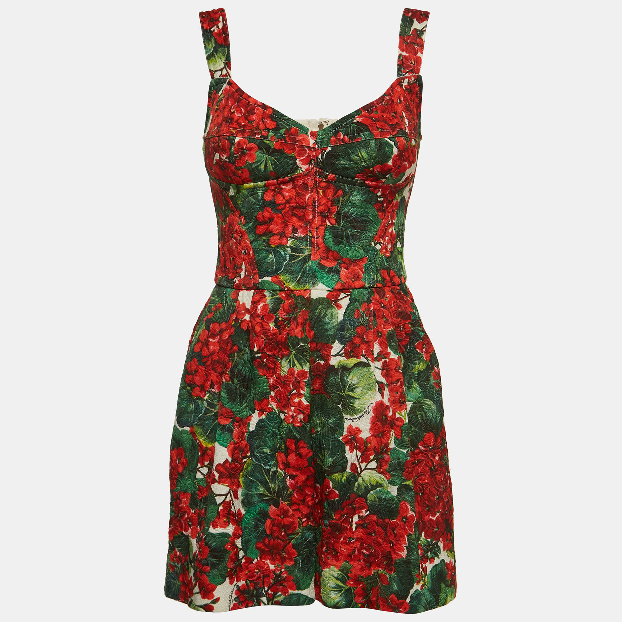 Dolce & Gabbana Red Floral Printed Jacquard Playsuit S