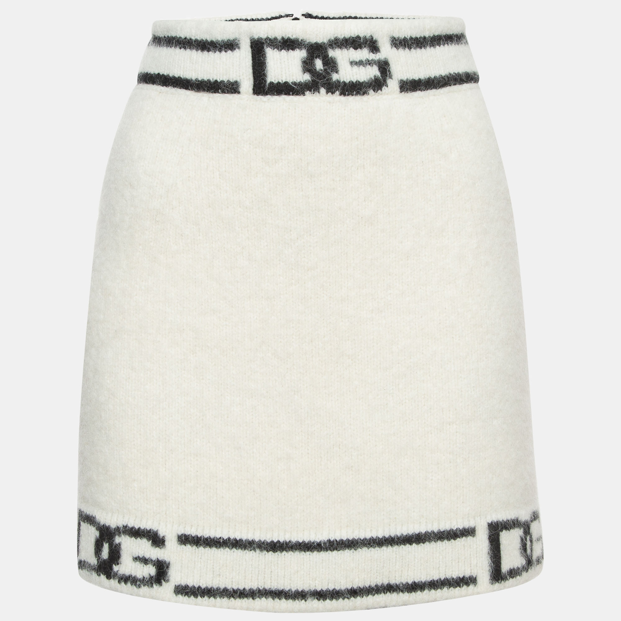 Dolce & Gabbana White Wool Blend Logo Mini Skirt M