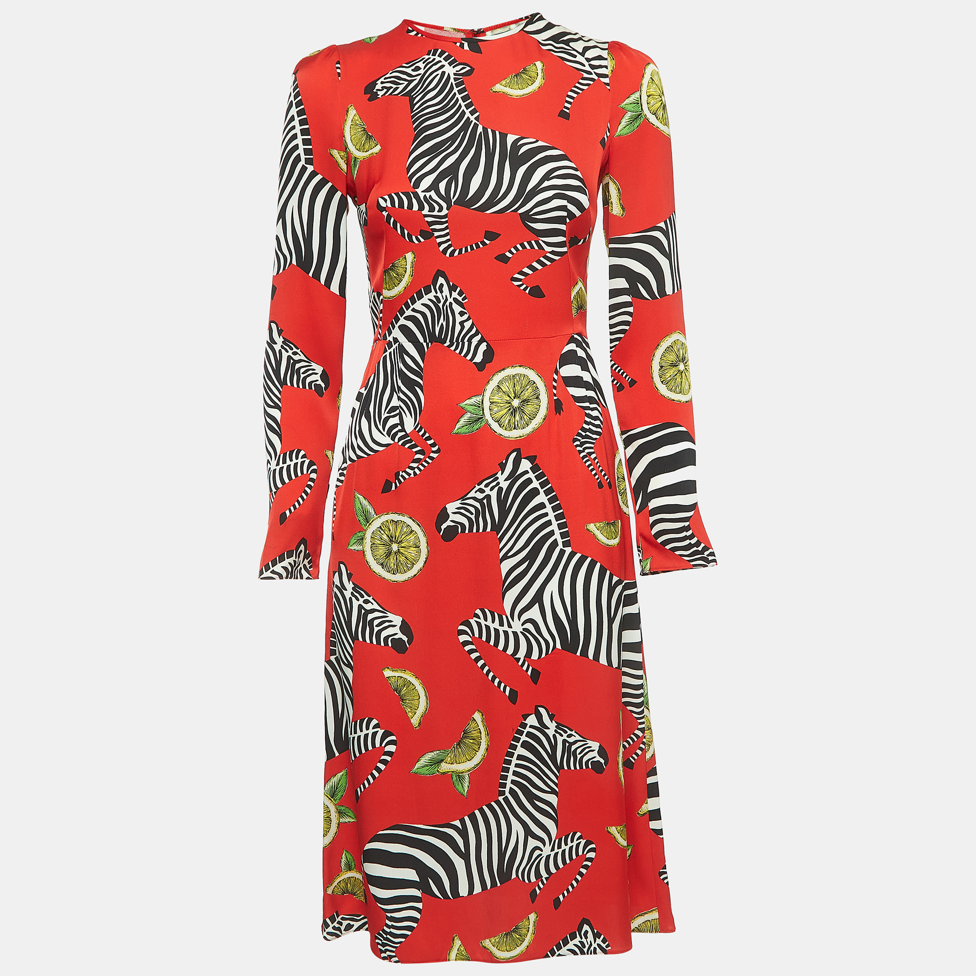 Dolce & Gabbana Red Zebra Printed Silk Dress S