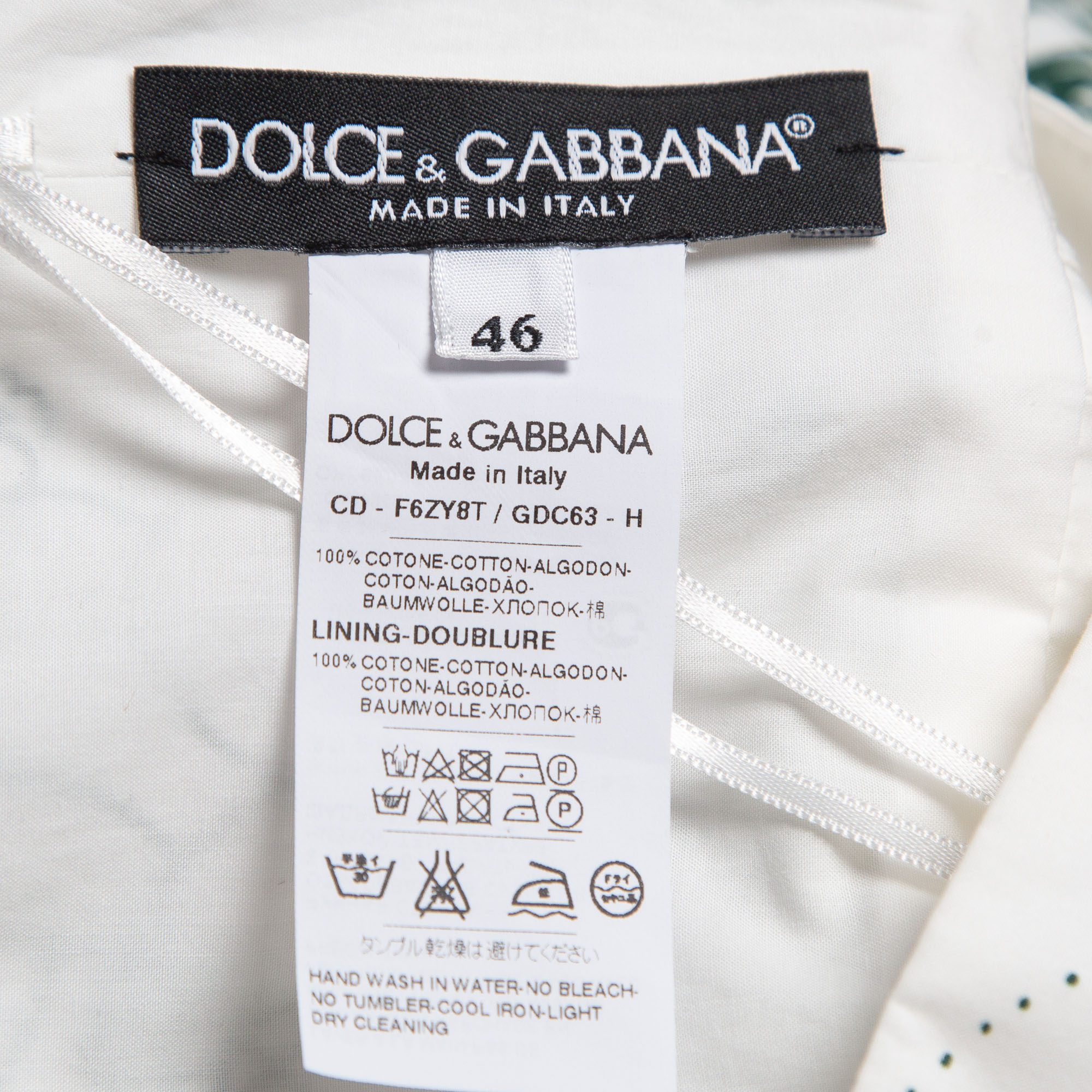 Dolce & Gabbana White/Green Printed Cotton Mini Dress L