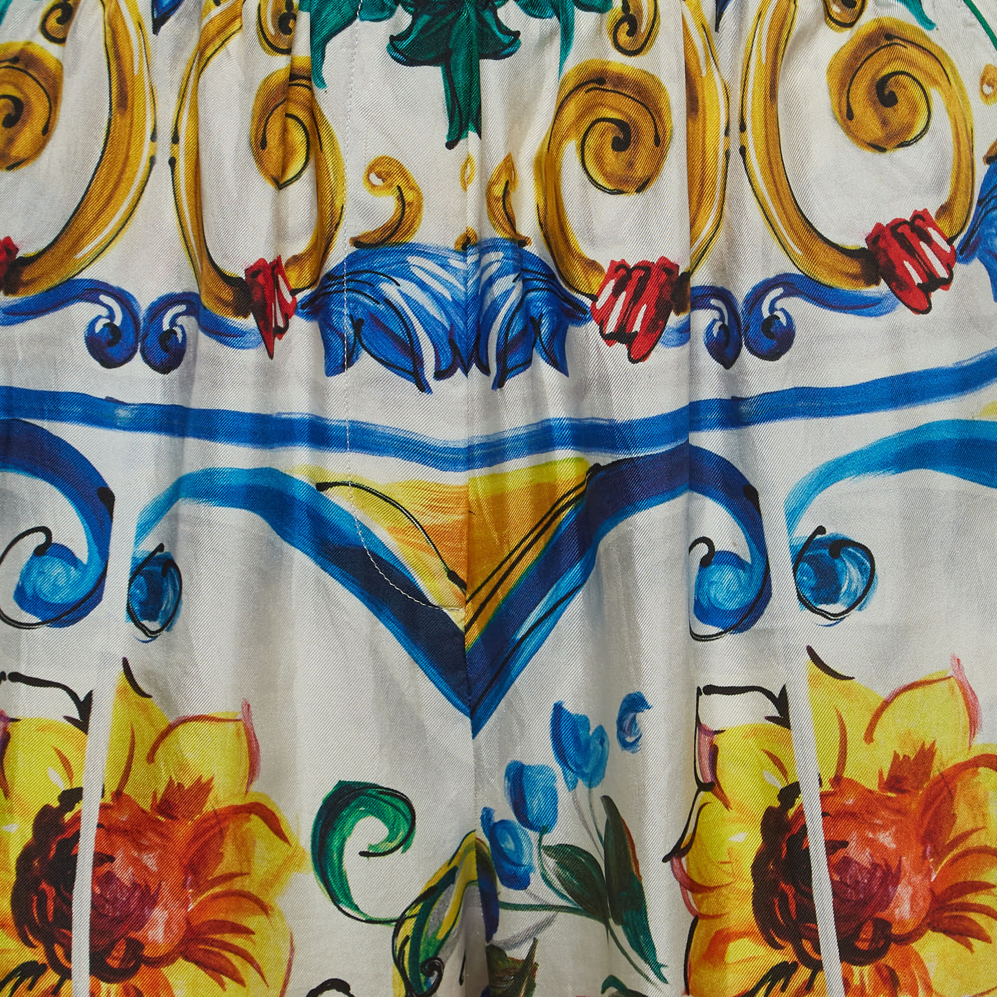 Dolce & Gabbana Multicolor Print Satin Elasticated Waist Palazzo Pants S